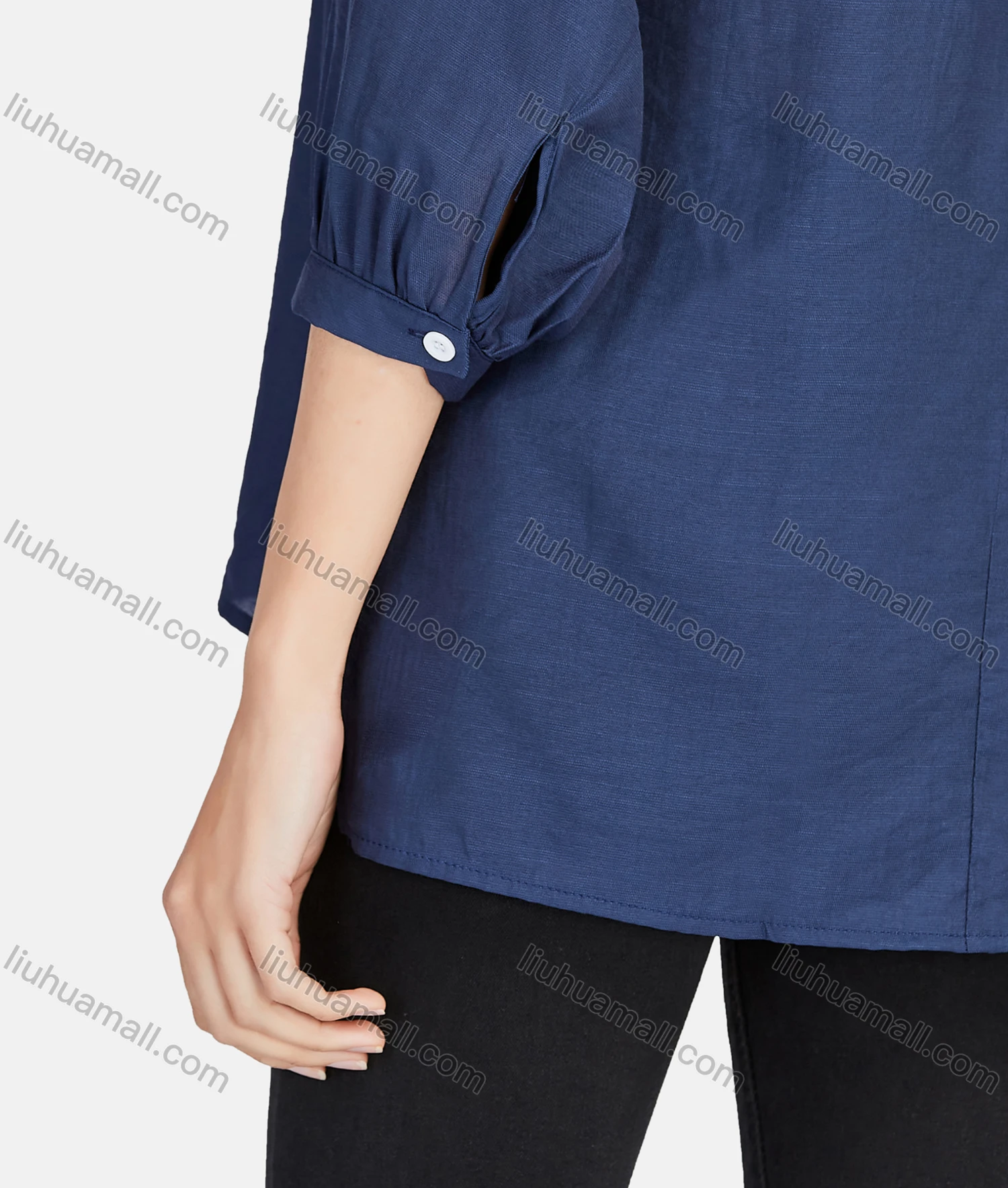 Wholesale Women's Casual Plain Stand Collar 3/4 Sleeve Button Front Blouse 1343# - Liuhuamall