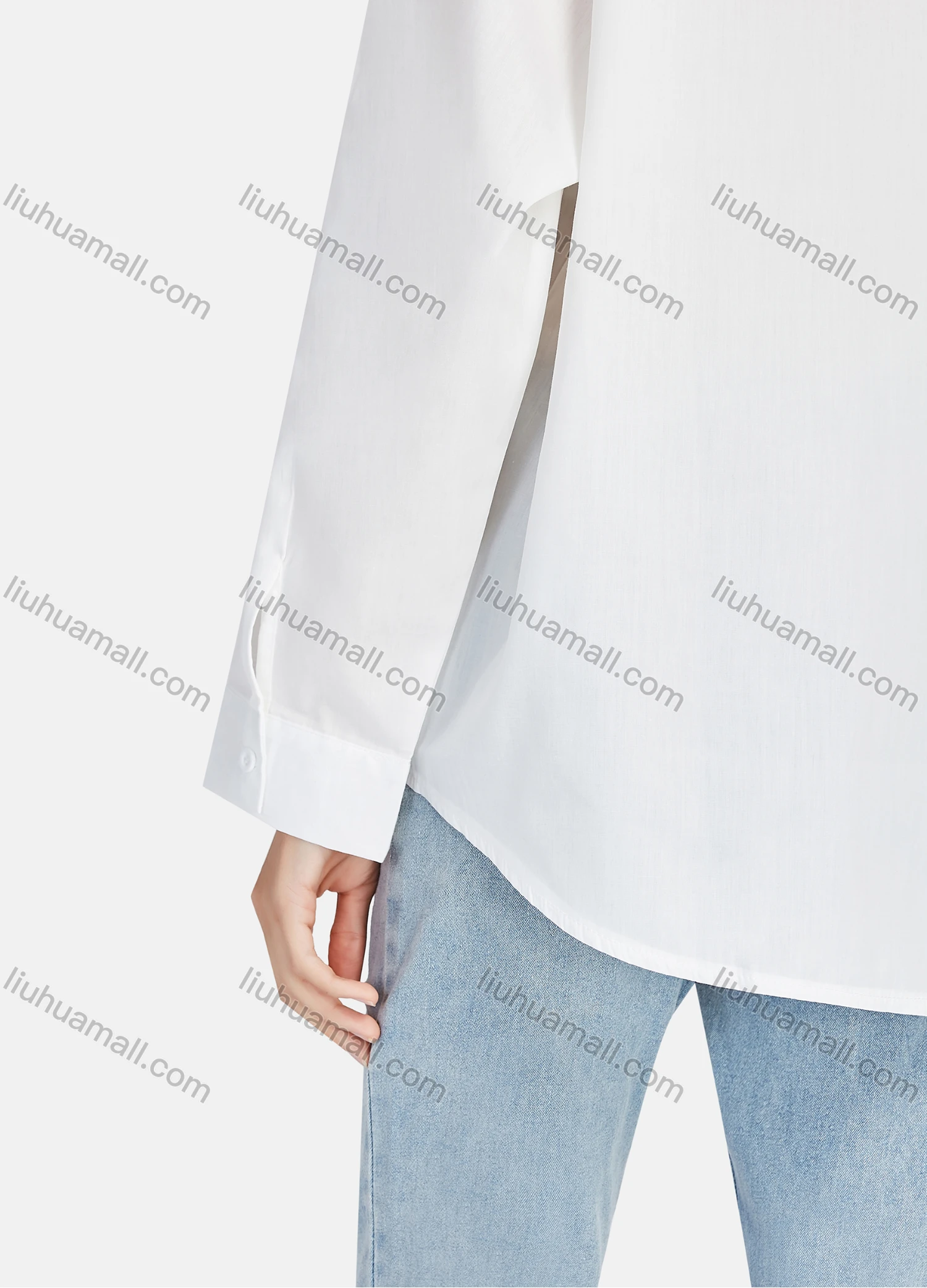 Wholesale Women's Casual Plain Curved Hem Long Sleeve Button Down Shirt 1333# - Liuhuamall