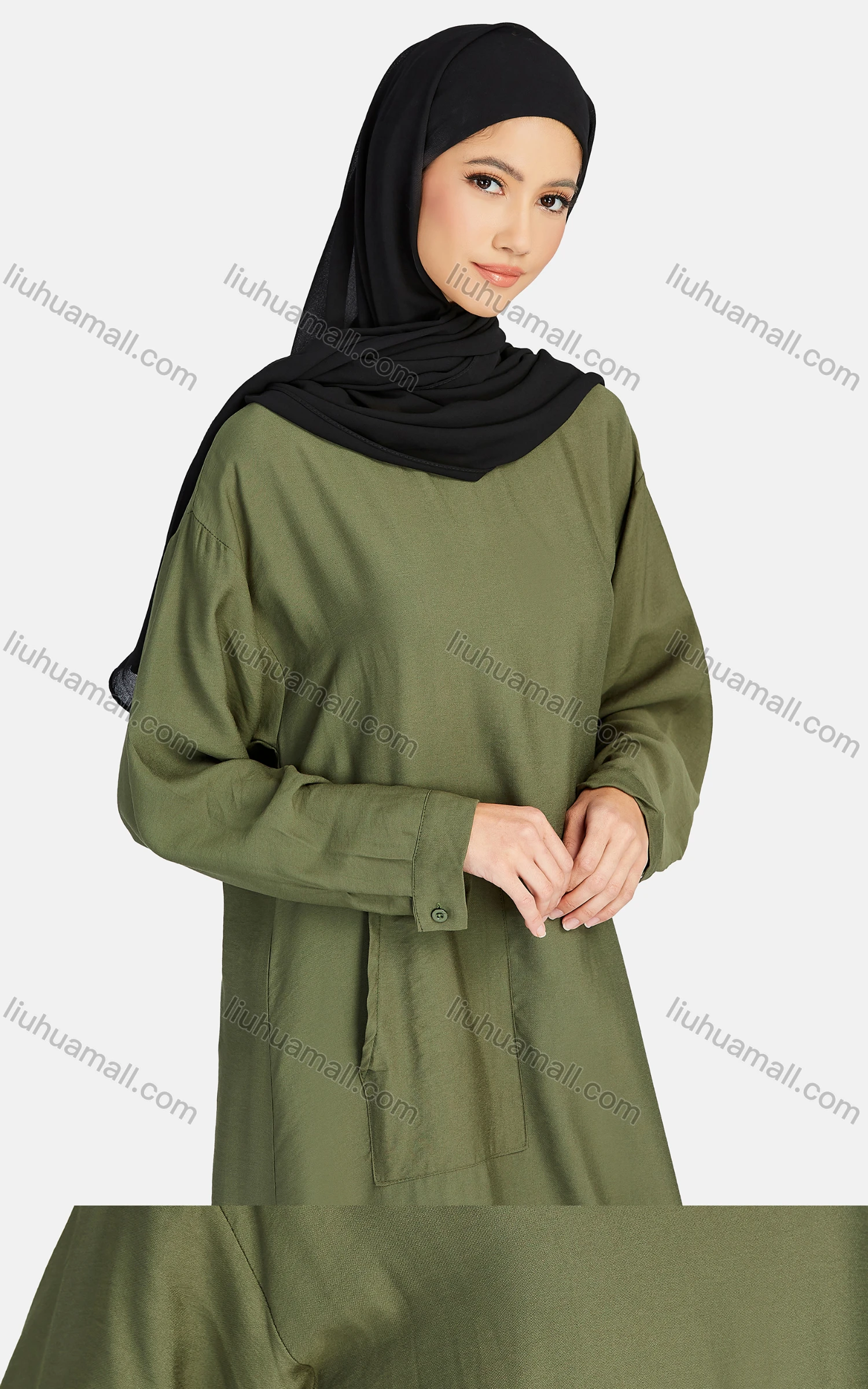Wholesale Women's Vintage Islamic Muslim Patch Pocket Slit Side Abaya Dress 1247# - Liuhuamall