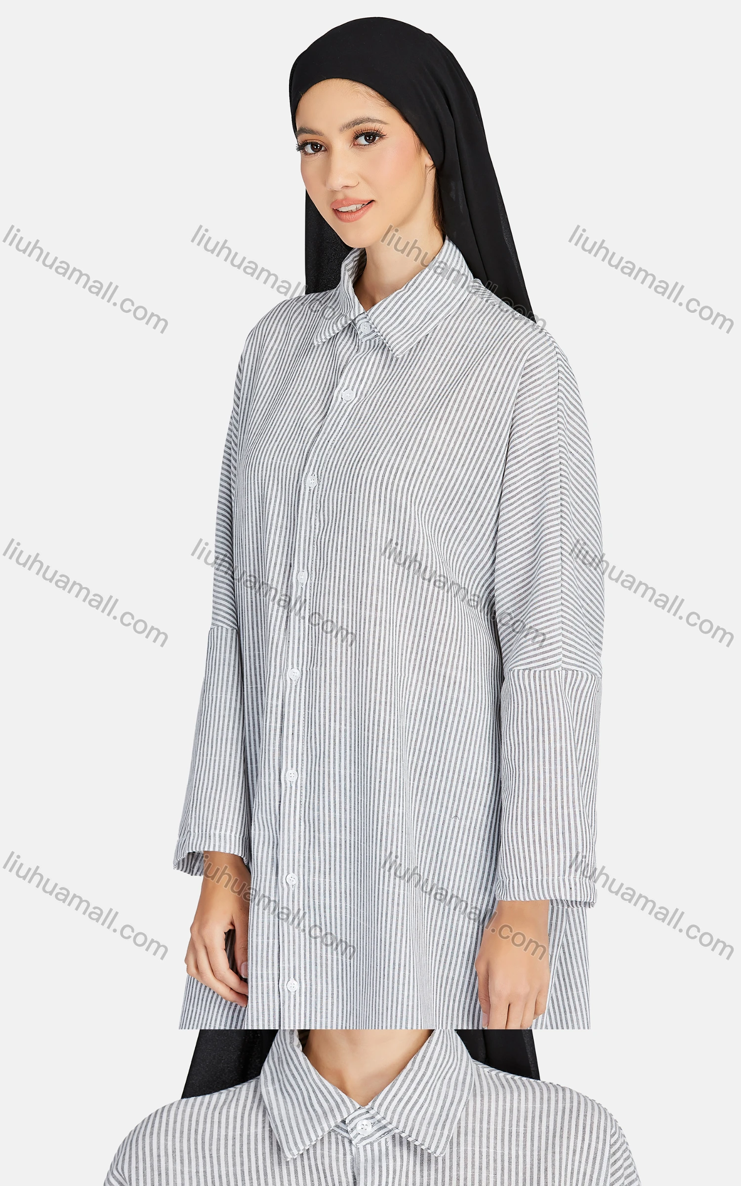 Wholesale Women's Casual Striped Collared Long Sleeve Button Down Shirt Dress 1345# - Liuhuamall