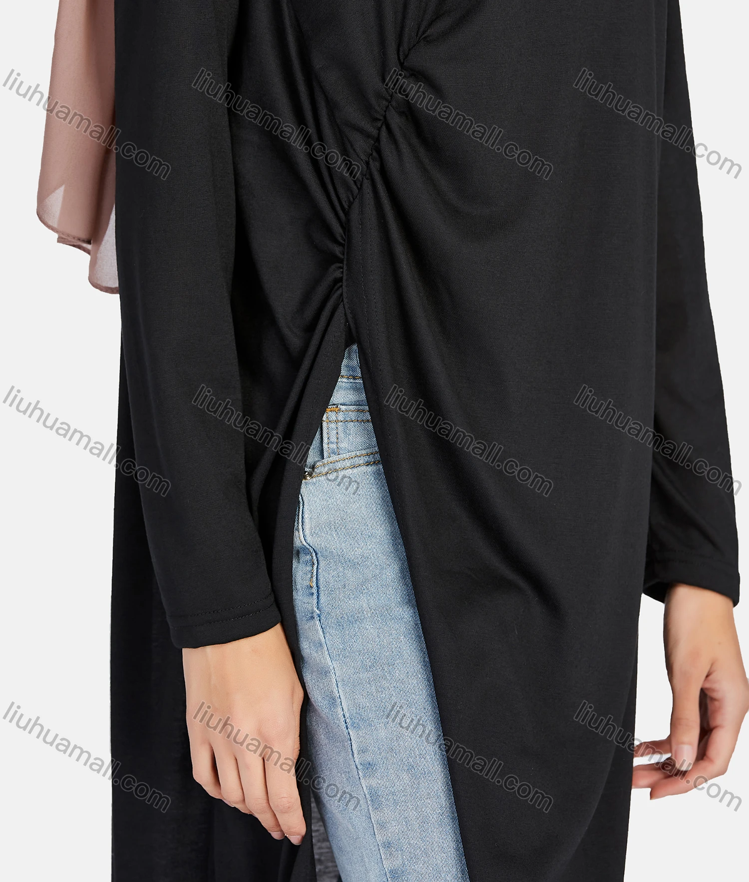 Wholesale Women's Casual Plain Long Sleeve Slit Side Midi Dress 1346# - Liuhuamall