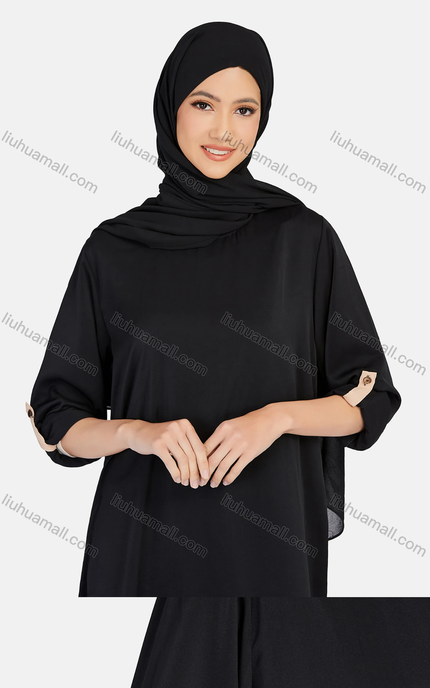 Wholesale Women's Casual Plain Long Sleeve Slit Side Midi Dress 1348# - Liuhuamall