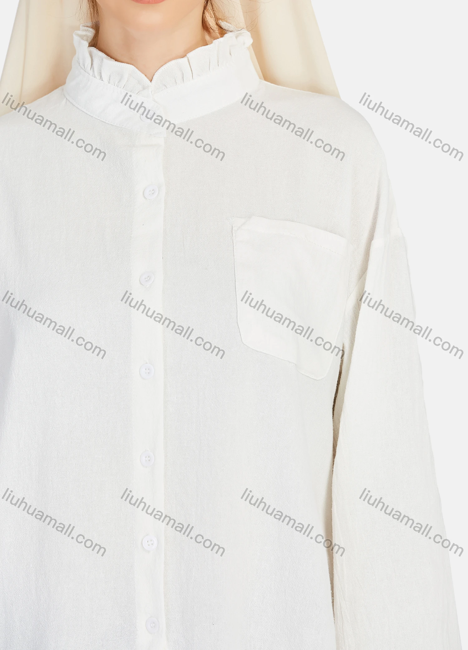 Wholesale Women's Casual Ruffle Neck Long Sleeve Button Down Shirt 1335# - Liuhuamall