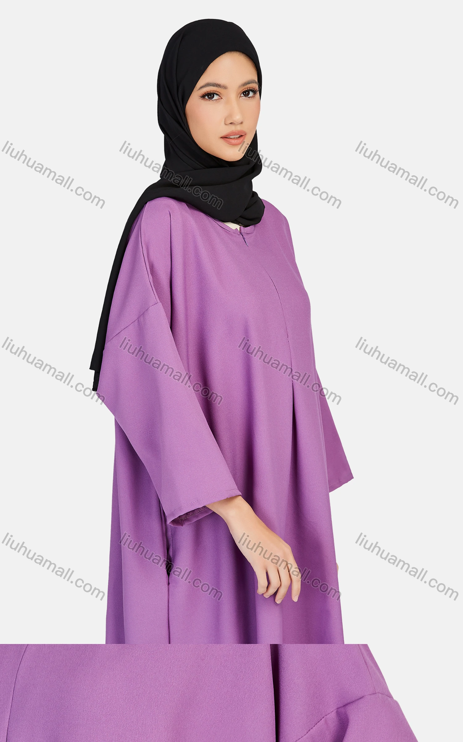 Wholesale Women's Vintage Islamic Muslim Long Sleeve Quarter Zip Pockets Abaya Dress 1351# - Liuhuamall