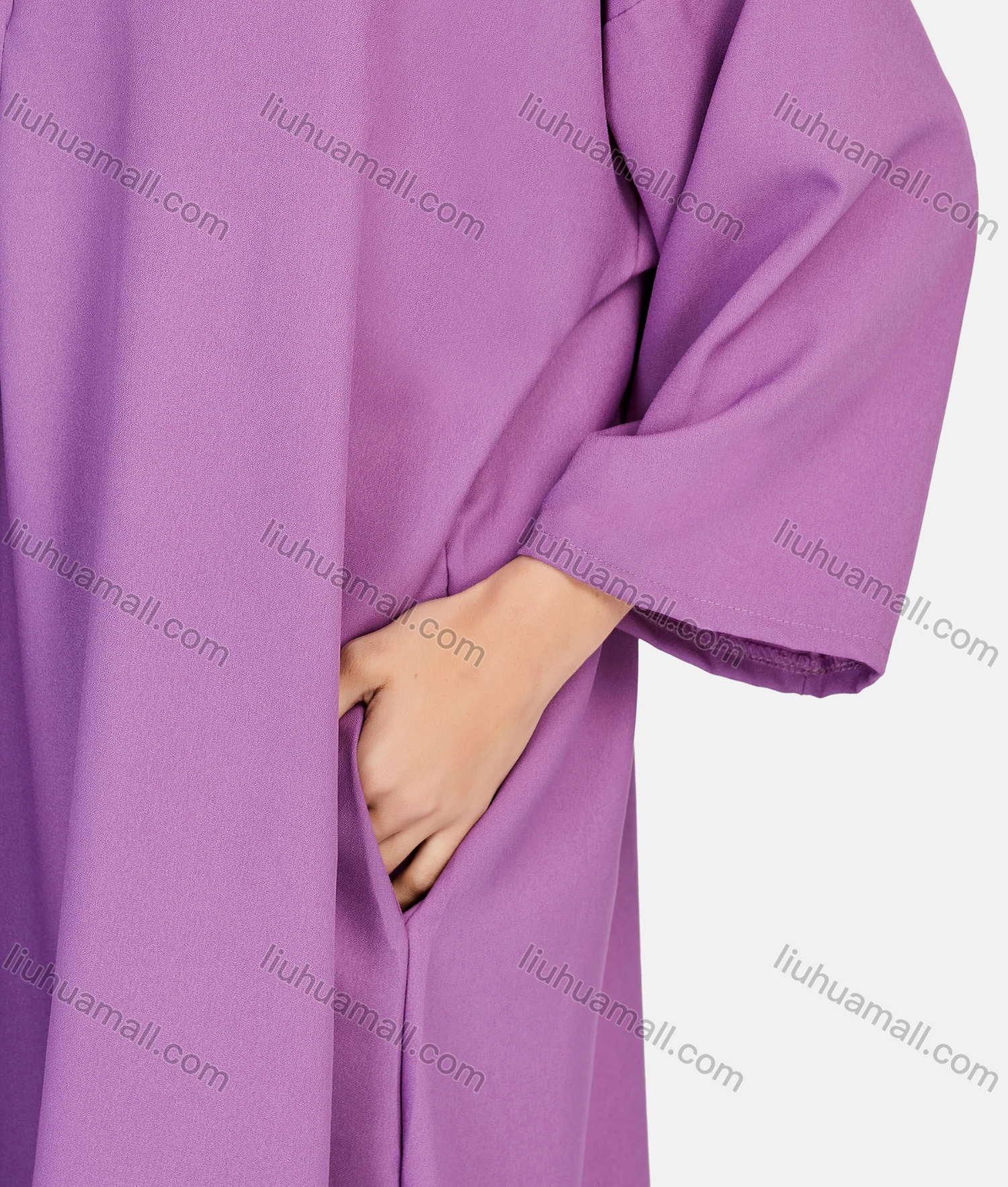 Wholesale Women's Vintage Islamic Muslim Long Sleeve Quarter Zip Pockets Abaya Dress 1351# - Liuhuamall