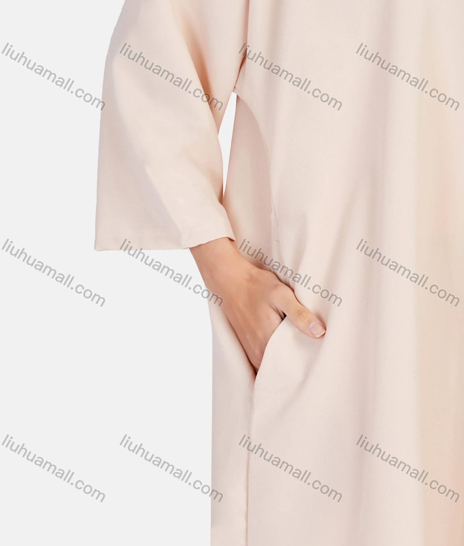 Wholesale Women's Vintage Islamic Muslim Long Sleeve Quarter Zip Pockets Abaya Dress 1351# - Liuhuamall