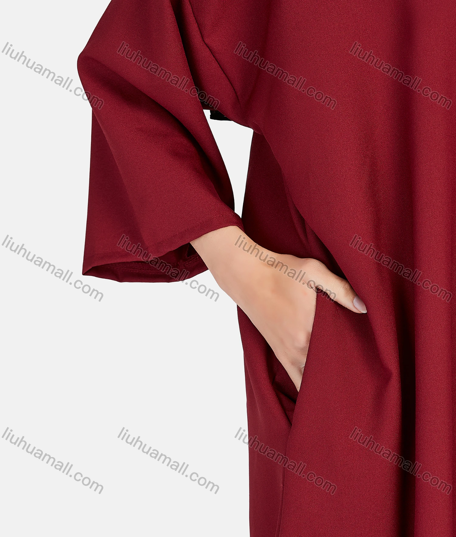 Wholesale Women's Vintage Islamic Muslim Long Sleeve Quarter Zip Pockets Abaya Dress 1351# - Liuhuamall