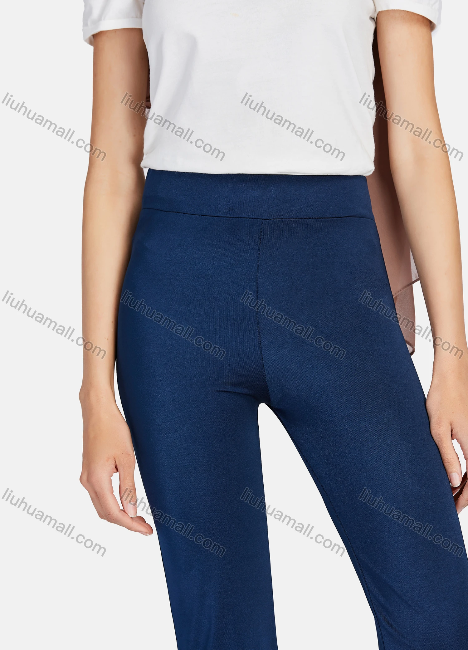 Wholesale Women's Casual Plain Slim Fit Elastic Waist High Stretchy Bootcut Pants 1306# - Liuhuamall