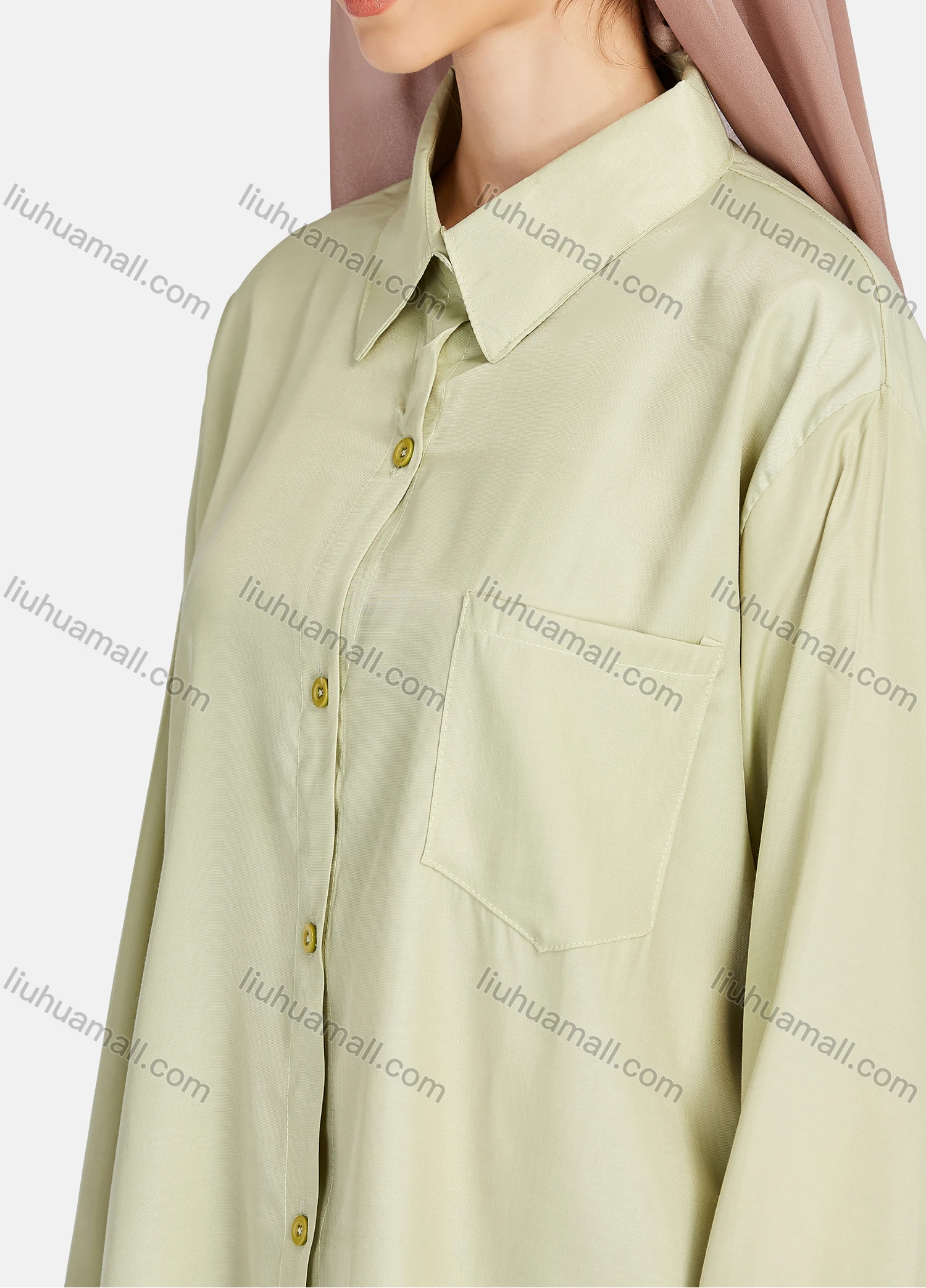 Wholesale Women's Casual Plain Collared Button Down Patch Pocket Shirt 1214# - Liuhuamall