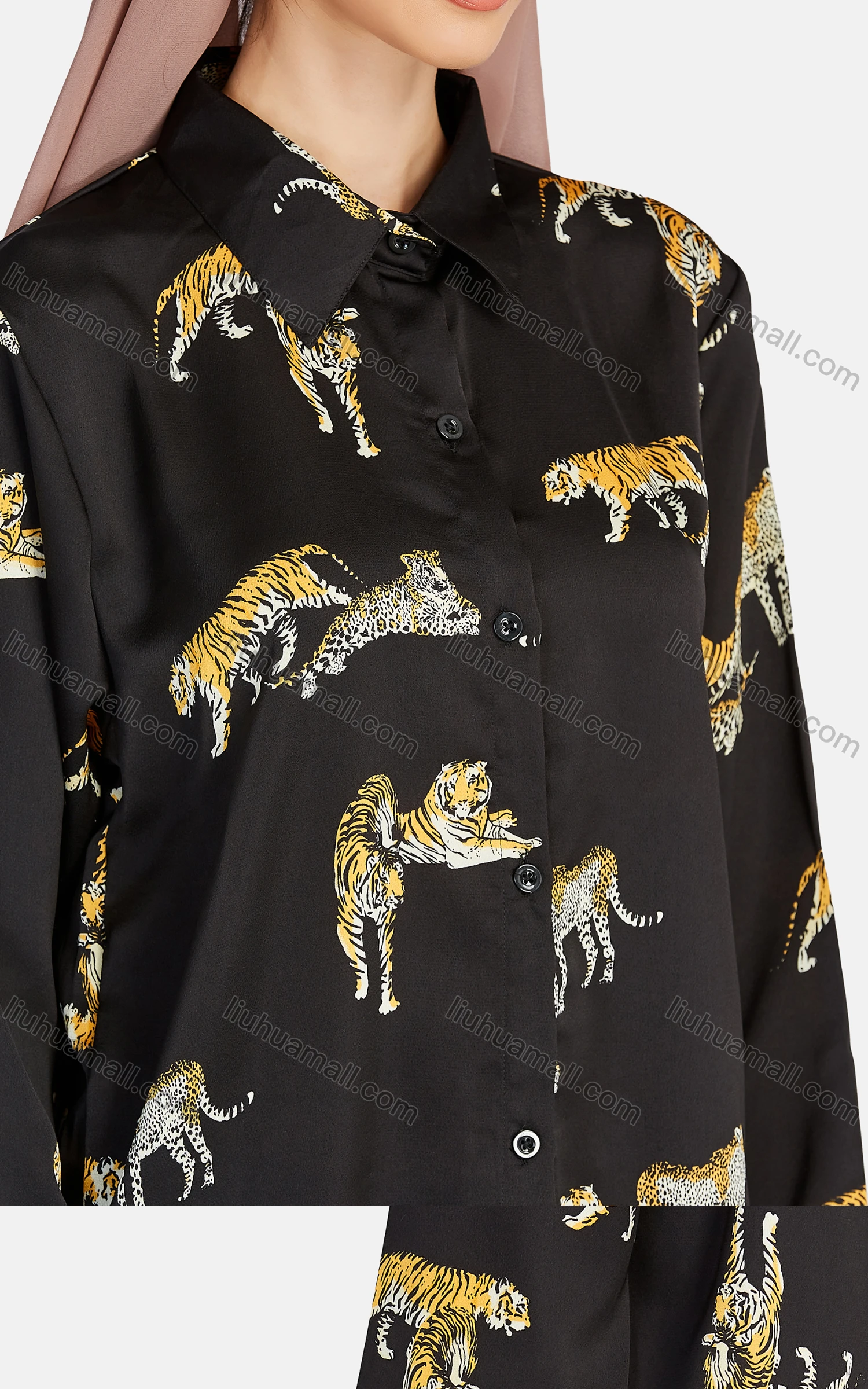 Wholesale Women's Casual Animal Print Collared Button Down Shirt 1162# - Liuhuamall