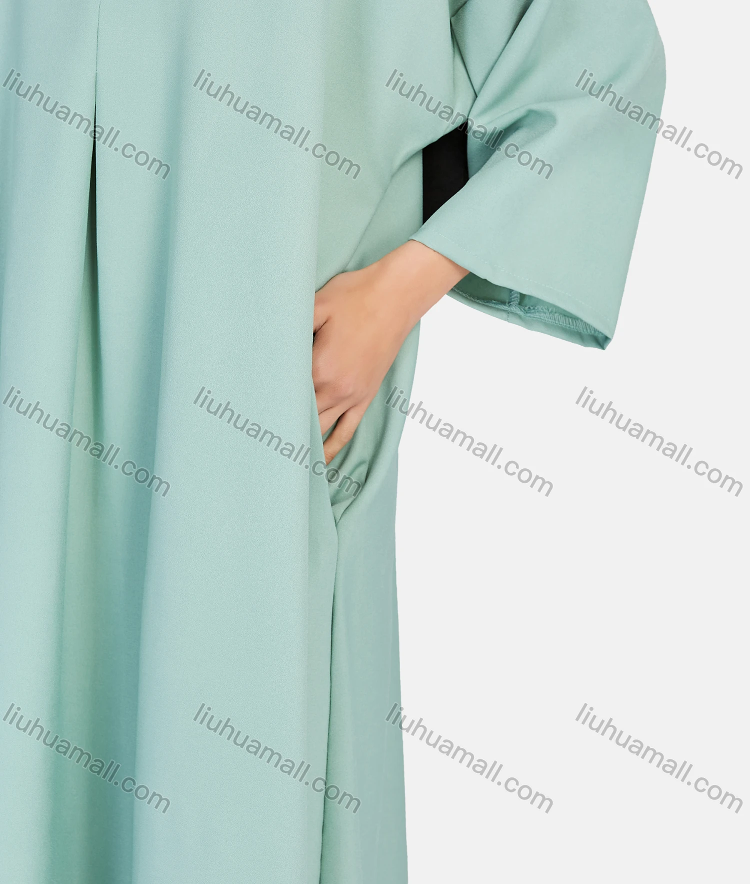 Wholesale Women's Vintage Islamic Muslim Long Sleeve Quarter Zip Pockets Abaya Dress 1351# - Liuhuamall