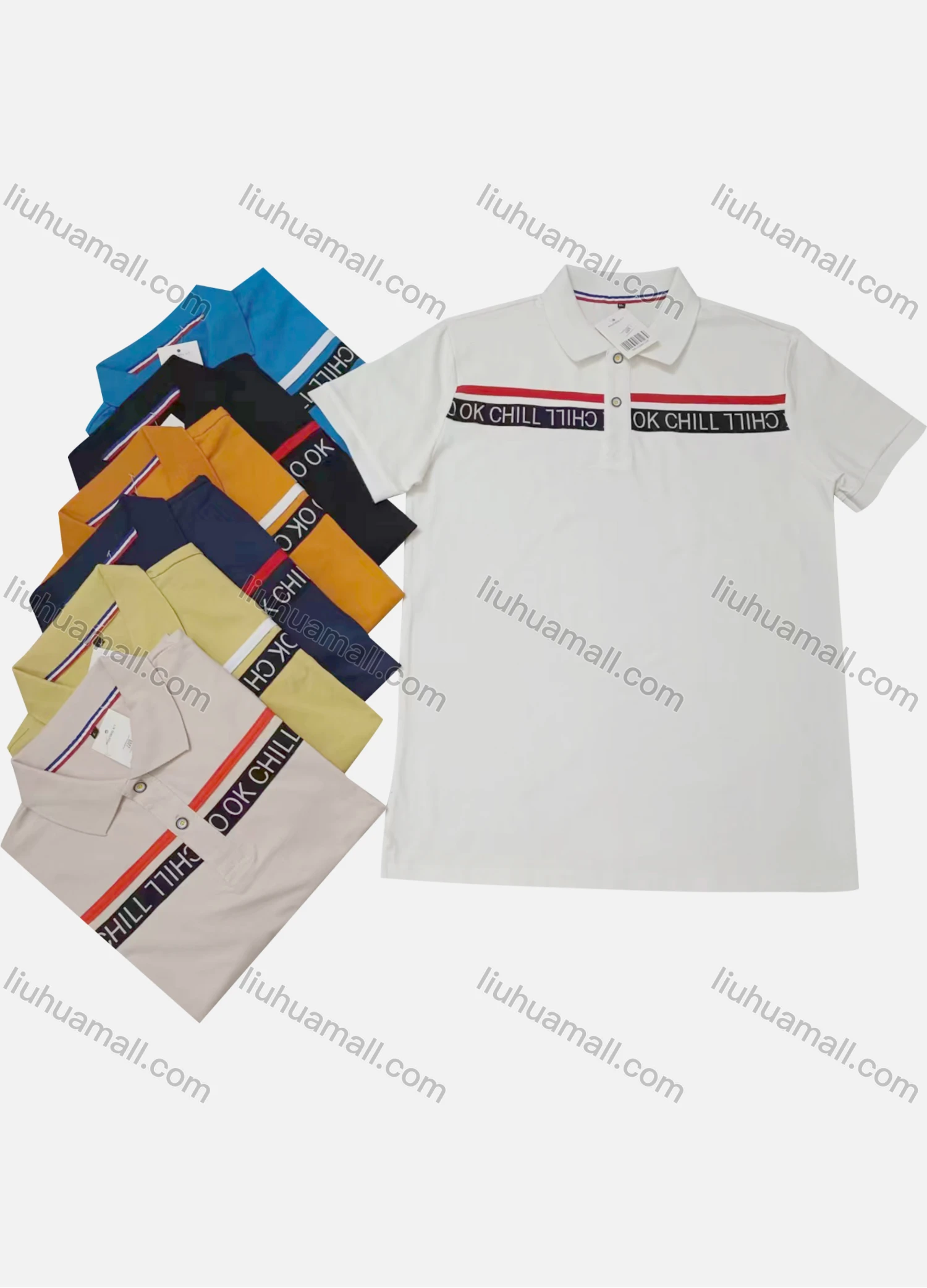 Wholesale Men's Casual Striped Collared Short Sleeve Polo Shirt 2209# - Liuhuamall