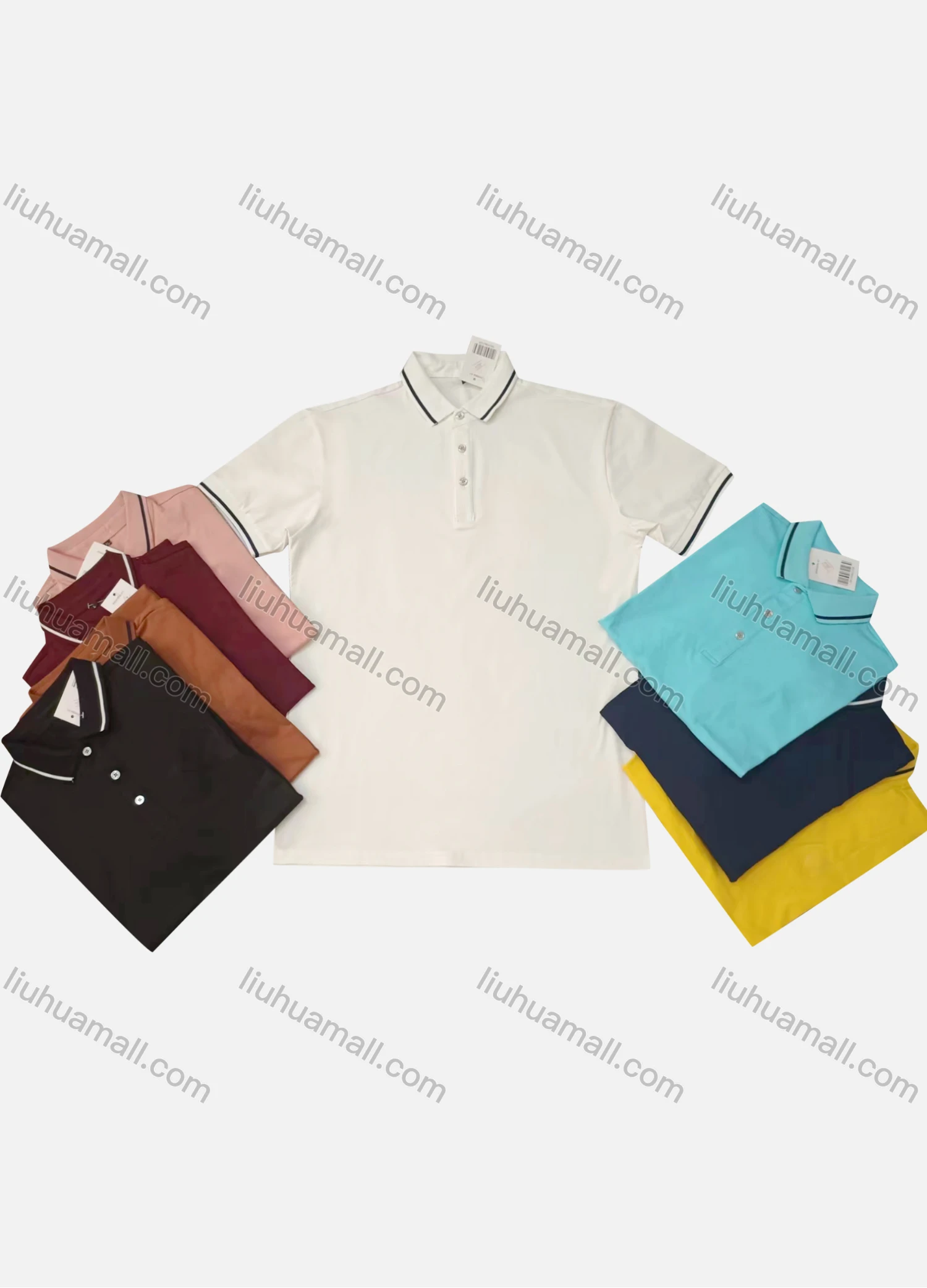 Wholesale Men's Casual Contrast Collared Short Sleeve Polo Shirt 20224# - Liuhuamall