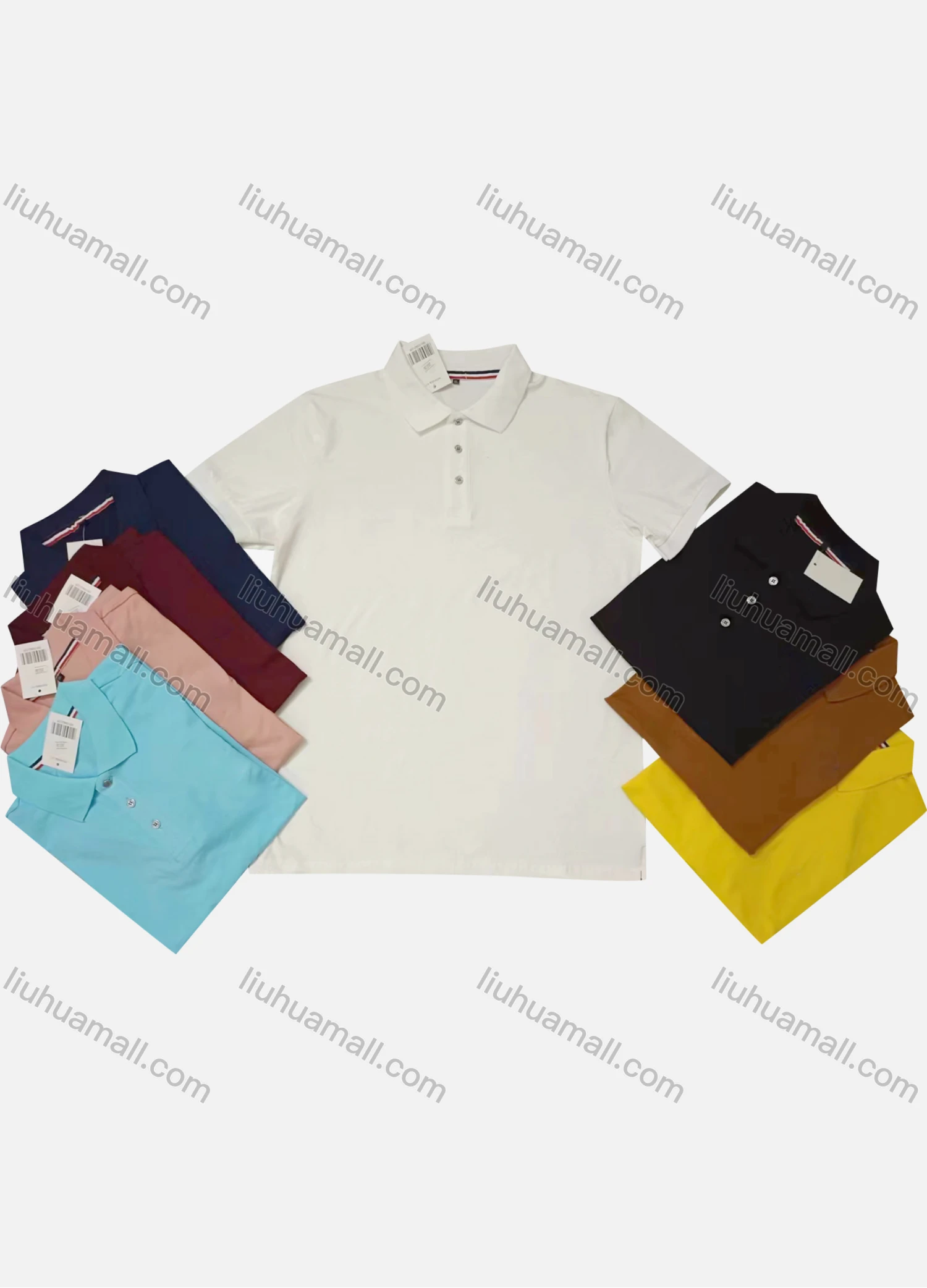Wholesale Men's Casual Plain Collared Short Sleeve Polo Shirt 20238# - Liuhuamall