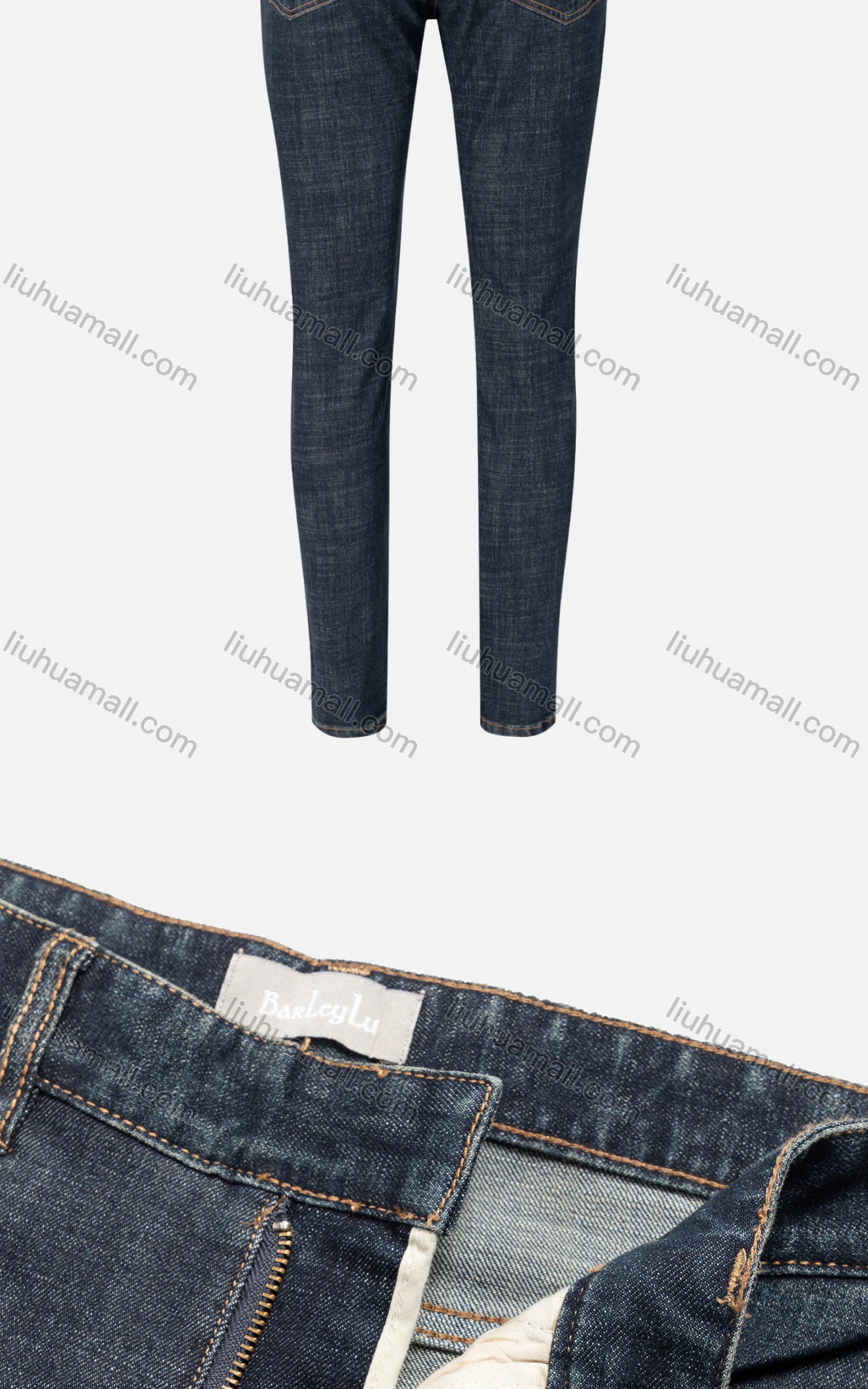 Wholesale Men's Casual Plain Slim Fit Zip Patch Pockets Denim Jeans 3185# - Liuhuamall