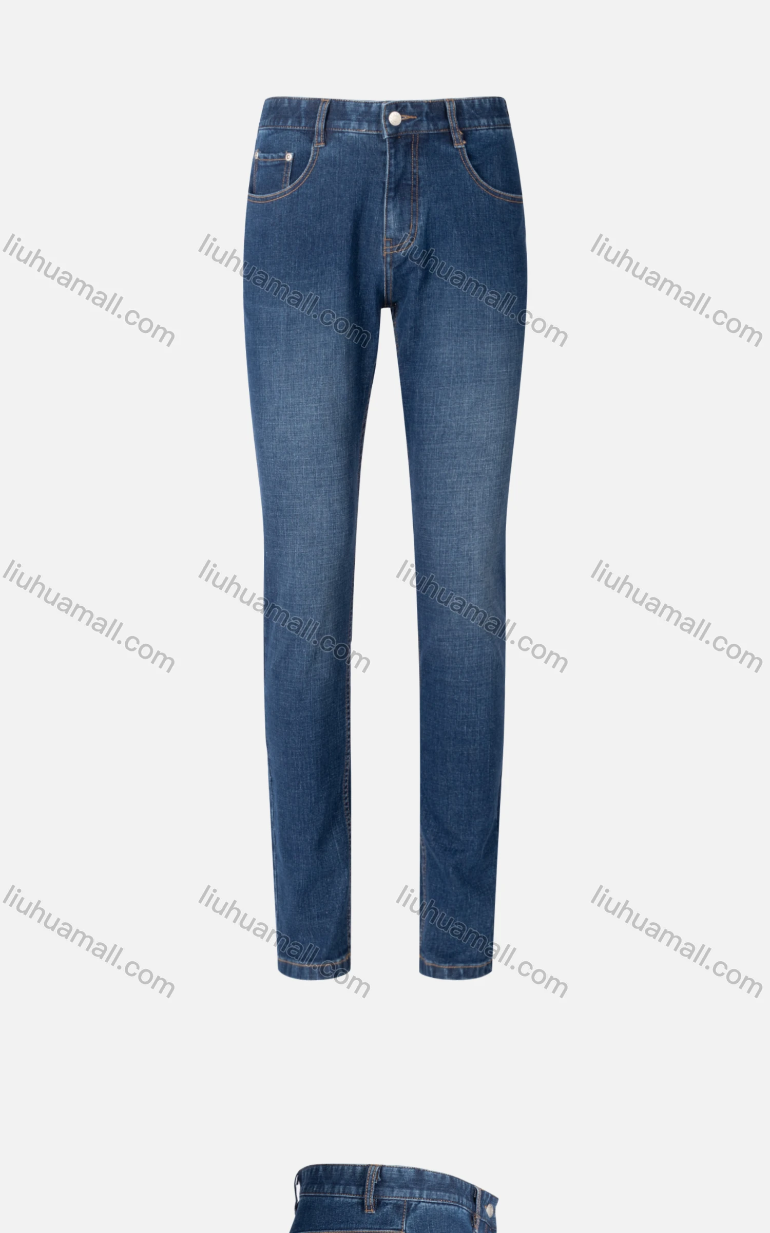 Wholesale Men's Casual Plain Slim Fit Washed Zip Patch Pockets Denim Jeans 3165# - Liuhuamall