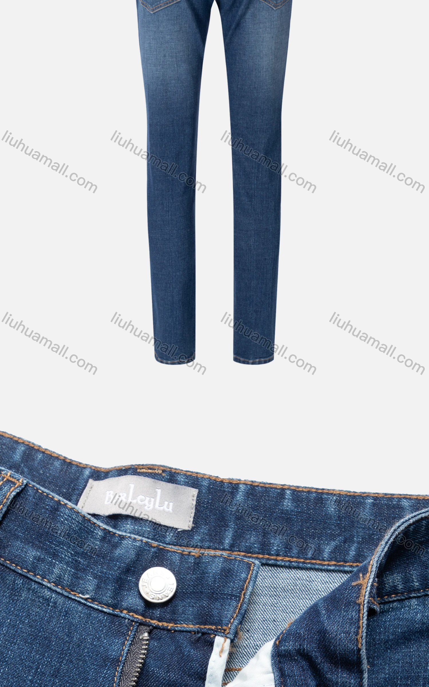 Wholesale Men's Casual Plain Slim Fit Washed Zip Patch Pockets Denim Jeans 3165# - Liuhuamall