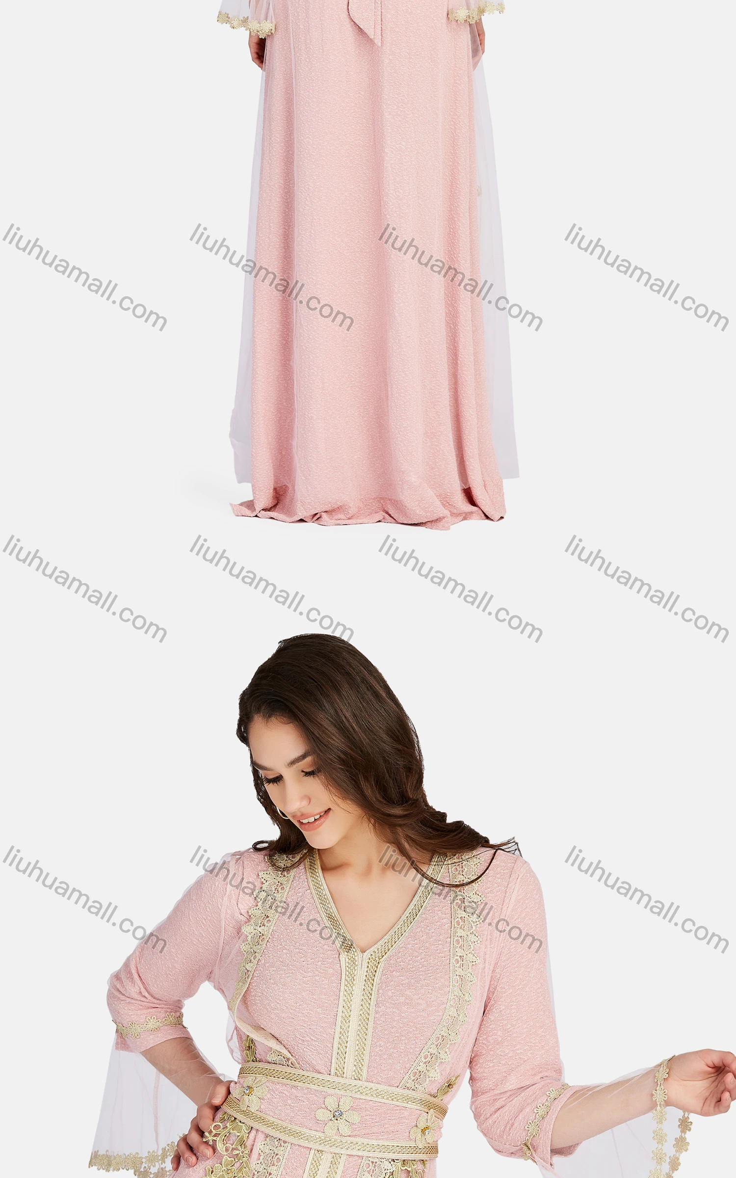 Wholesale Women's See Through Lace Cardigan & Embroidery V Neck Floor Length Dress 2 Piece Set K022# - Liuhuamall