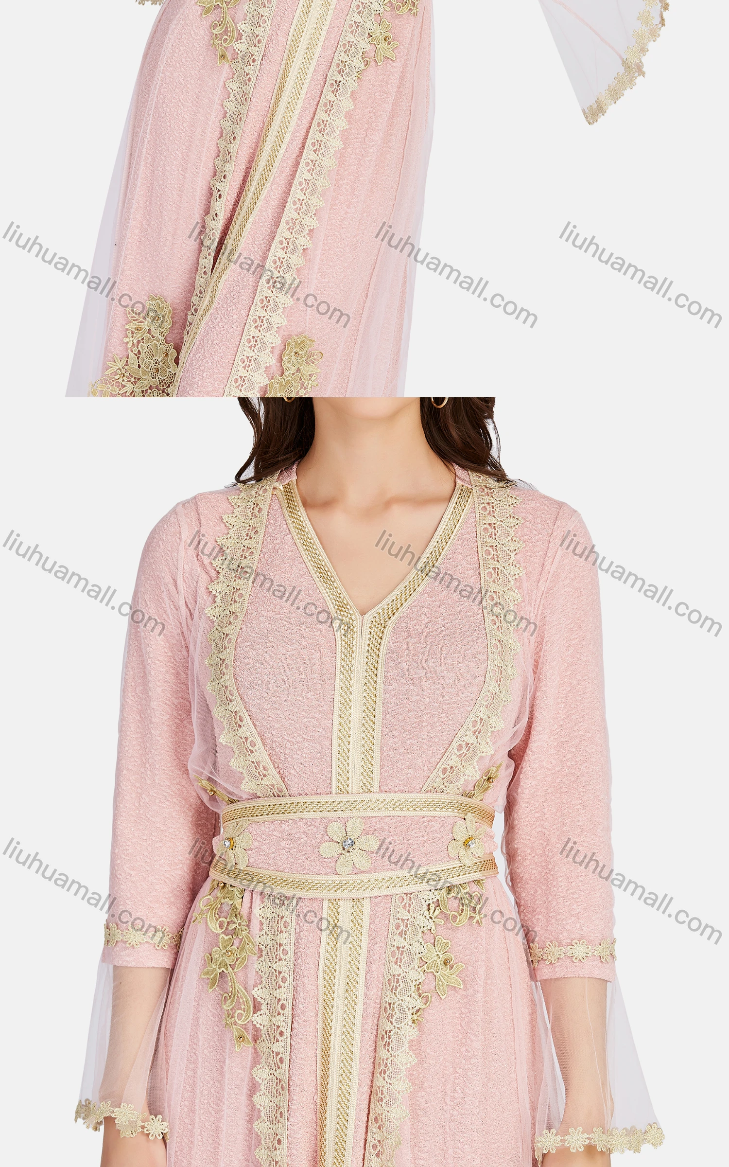 Wholesale Women's See Through Lace Cardigan & Embroidery V Neck Floor Length Dress 2 Piece Set K022# - Liuhuamall