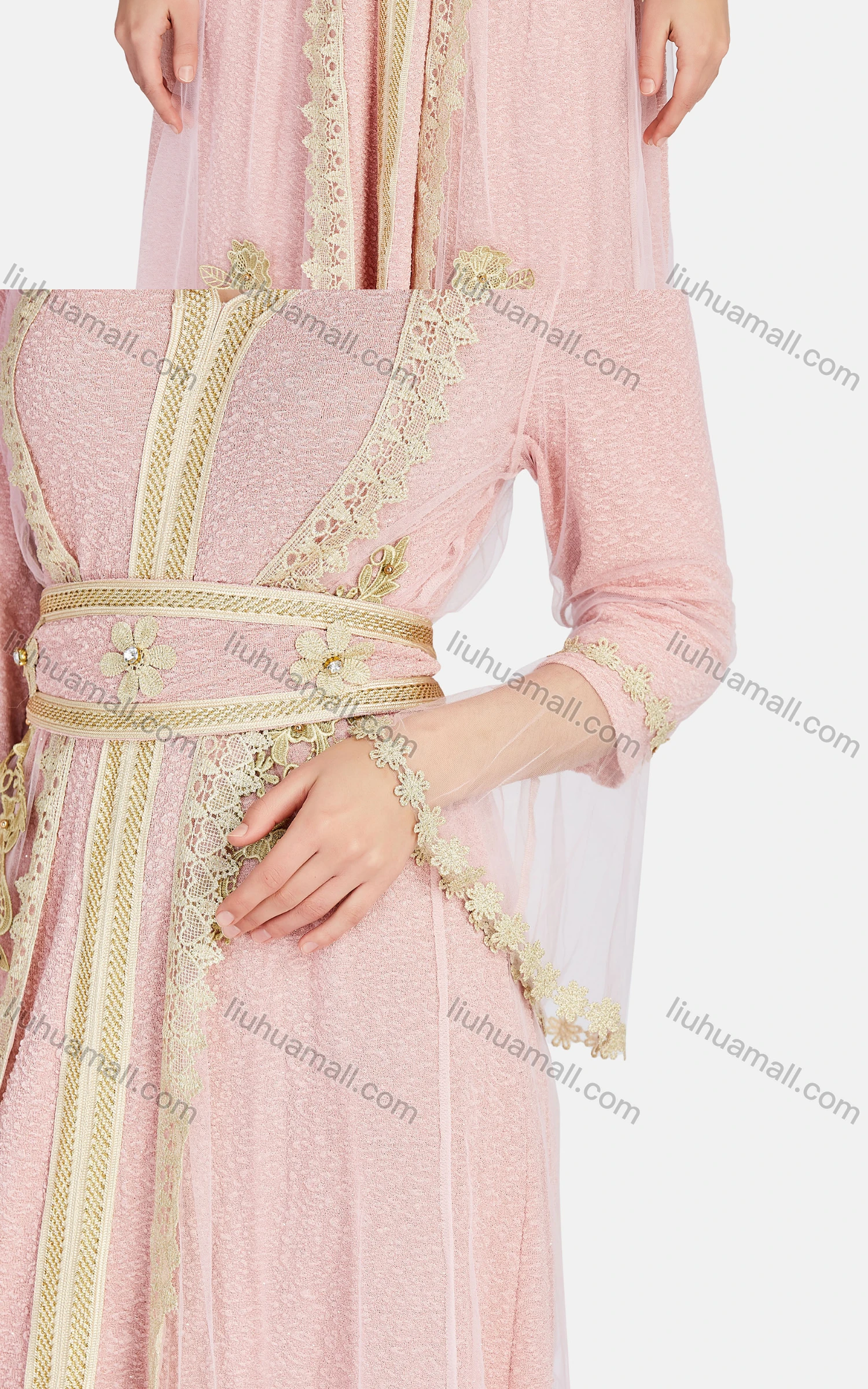 Wholesale Women's See Through Lace Cardigan & Embroidery V Neck Floor Length Dress 2 Piece Set K022# - Liuhuamall