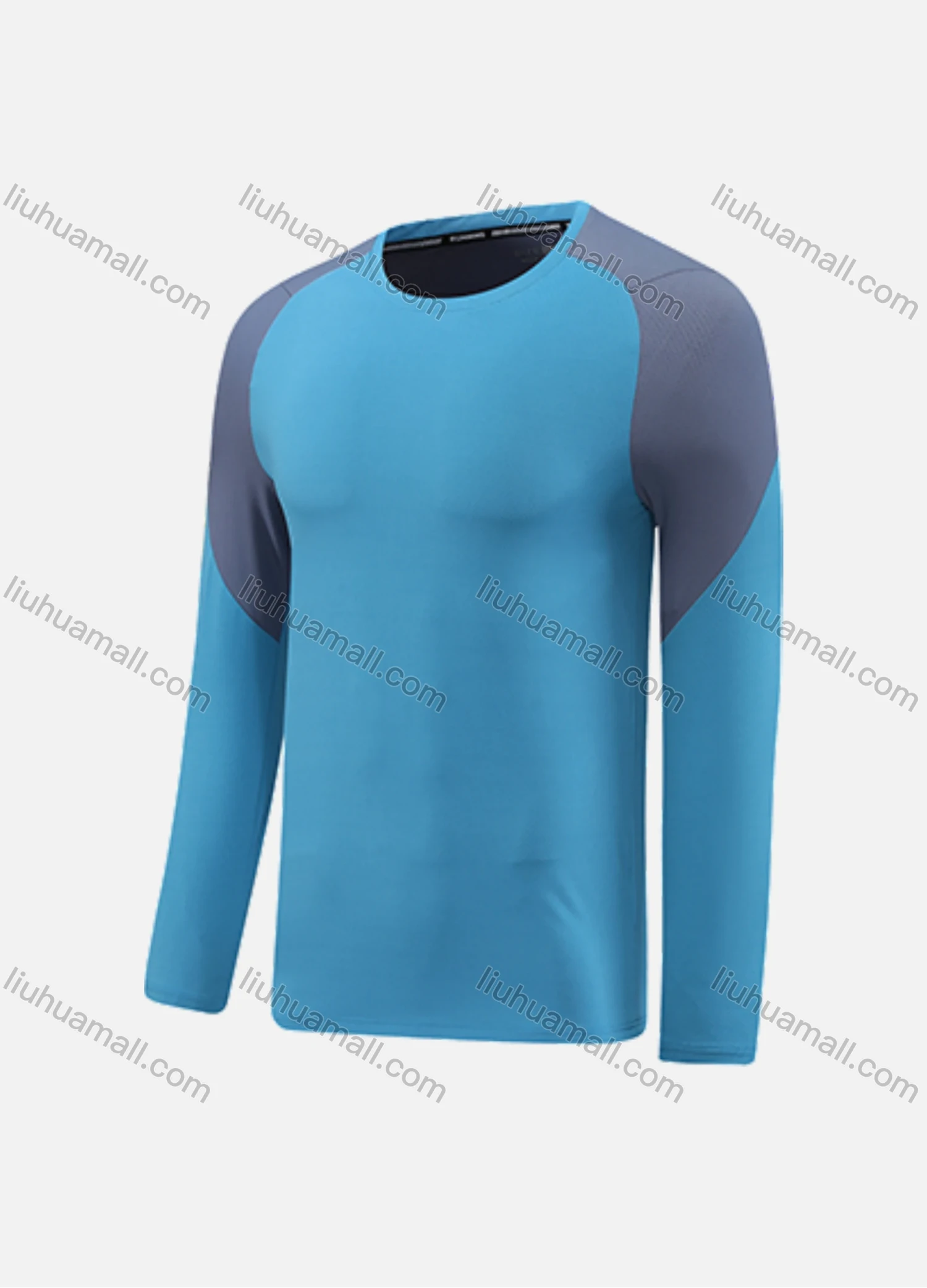 Wholesale Men's Athletic Workout Colorblock Long Sleeve Round Neck Tee CXM22103# - Liuhuamall