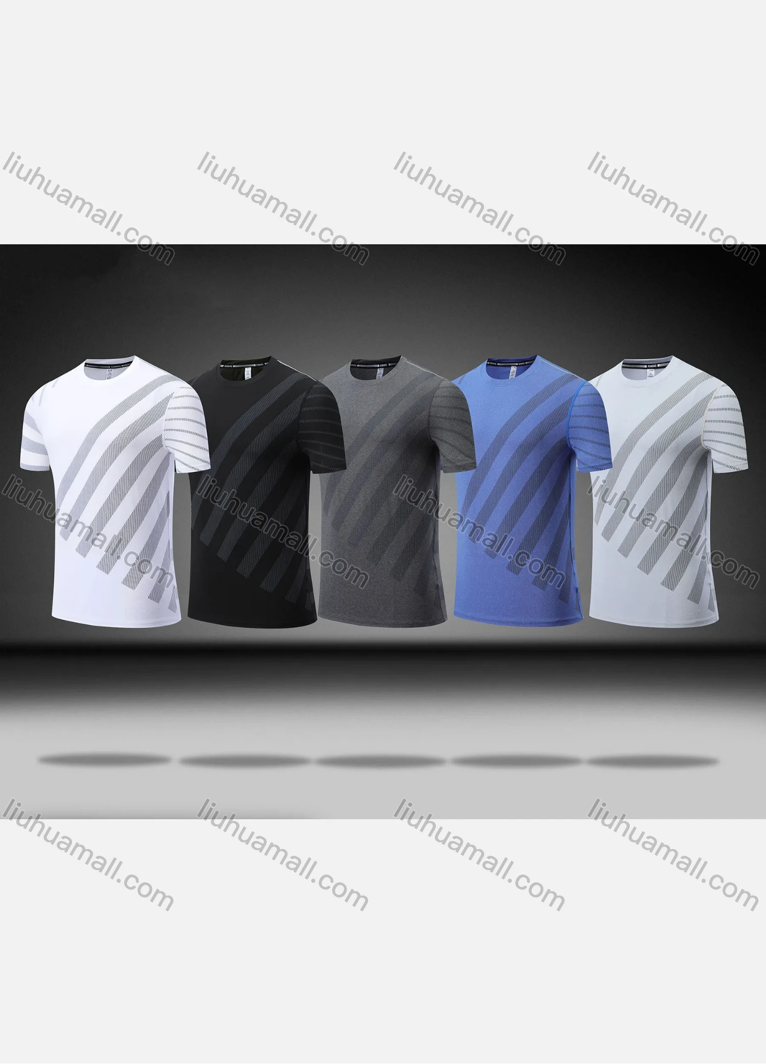 Wholesale Men's Athletic Workout Striped Short Sleeve Round Neck Tee MT02210# - Liuhuamall