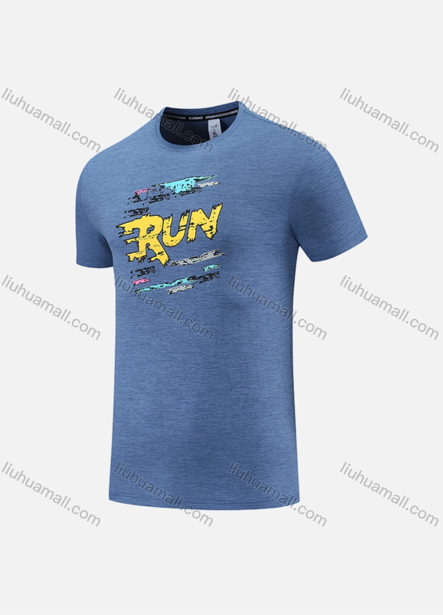 Wholesale Men's Athletic Workout Letter Graphic Short Sleeve Round Neck Tee MT21427# - Liuhuamall