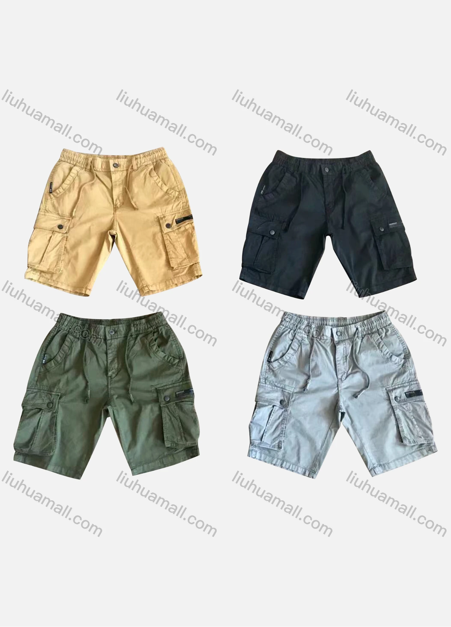 Wholesale Men's Casual Plain Flap Pockets Button Closure Cargo Shorts 8989# - Liuhuamall