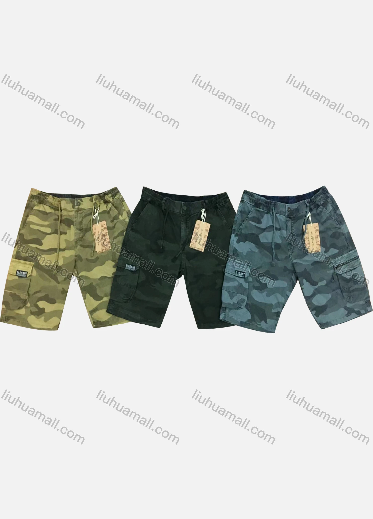 Wholesale Men's Casual Camo Print Flap Pockets Drawstring Cargo Shorts 9383# - Liuhuamall