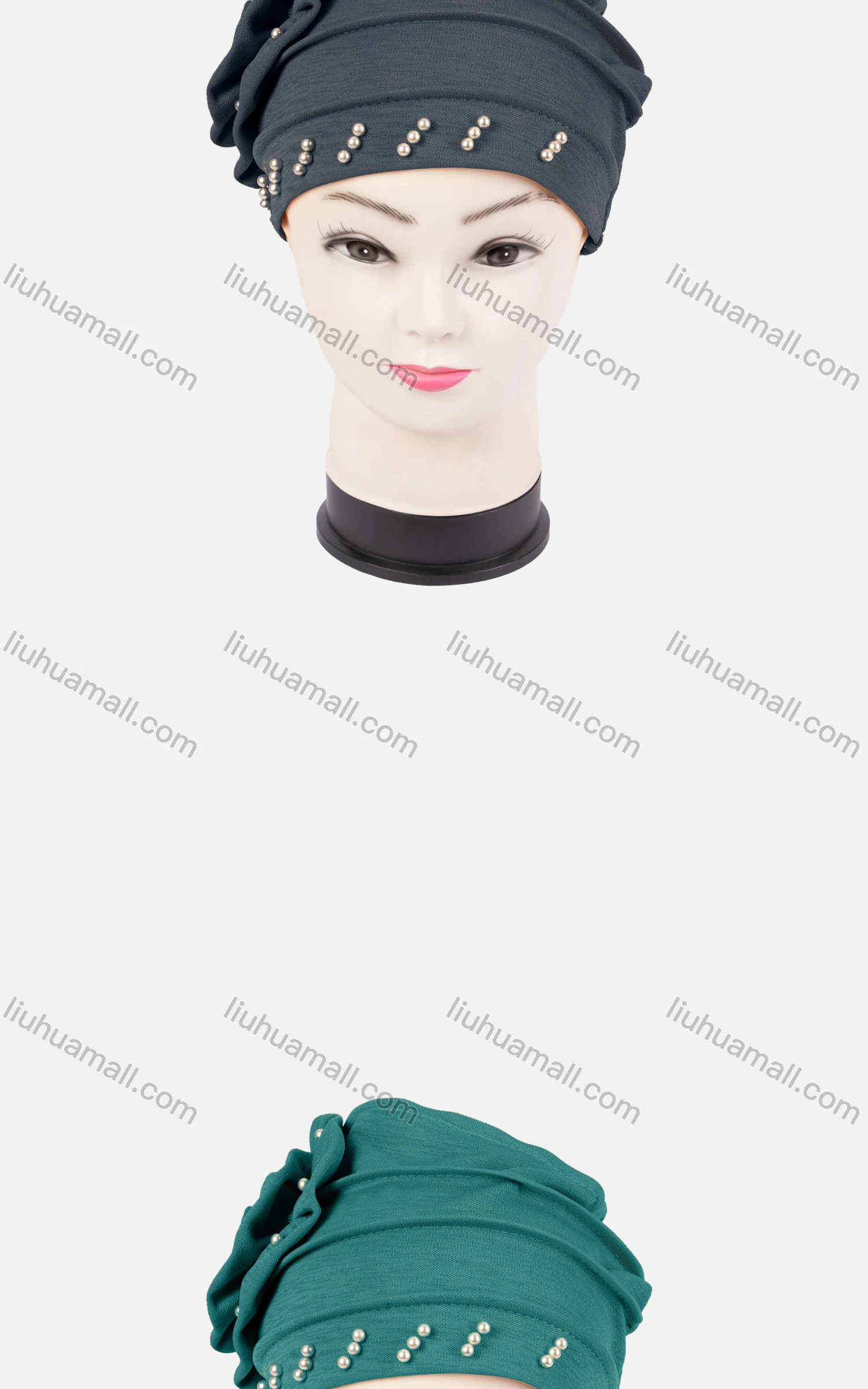 Wholesale Women's Plain Pearl Decor Tiered Arabic Muslim Hijab Turban Cap - Liuhuamall