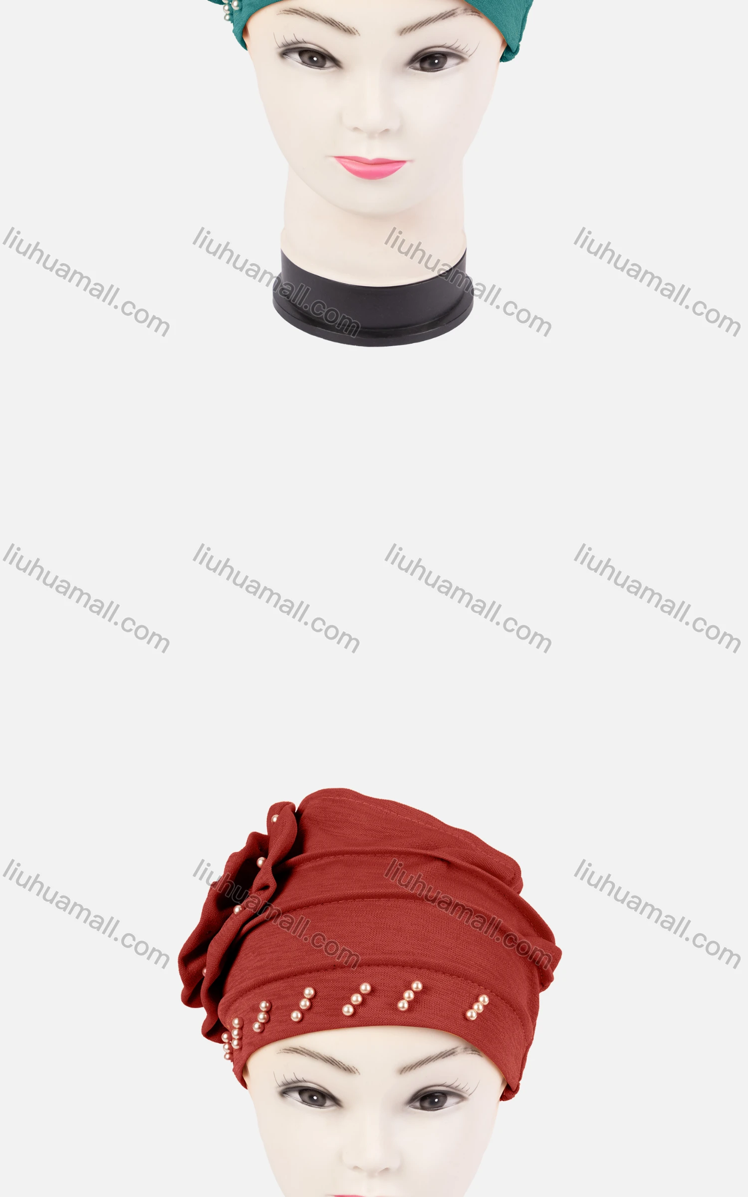 Wholesale Women's Plain Pearl Decor Tiered Arabic Muslim Hijab Turban Cap - Liuhuamall