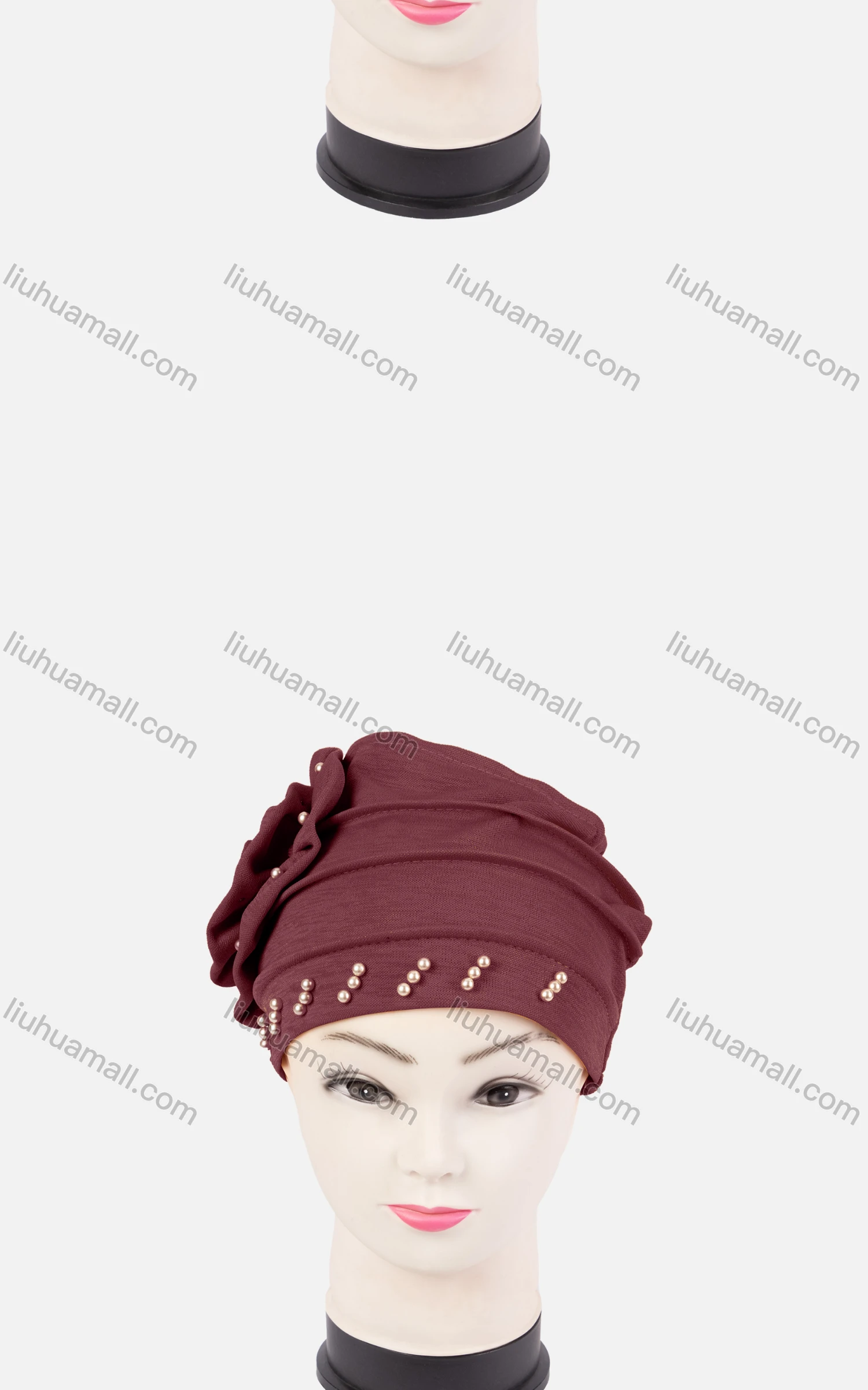 Wholesale Women's Plain Pearl Decor Tiered Arabic Muslim Hijab Turban Cap - Liuhuamall