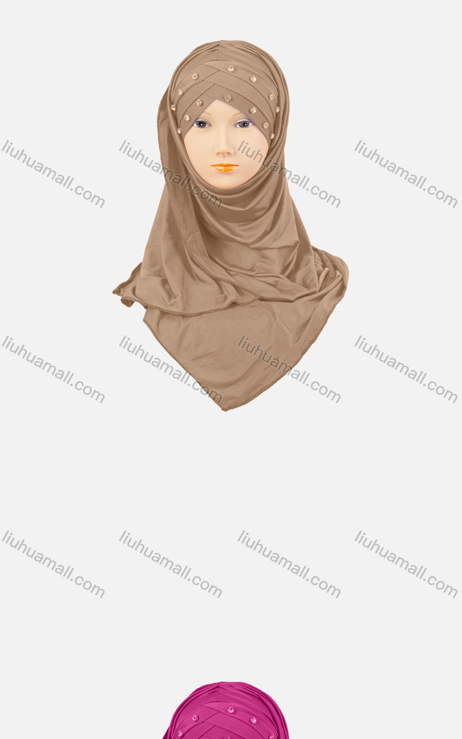 Wholesale Women's Casual Plain Wrap Rhinestone Long Arabic Muslim Hijab Turban Scarf - Liuhuamall
