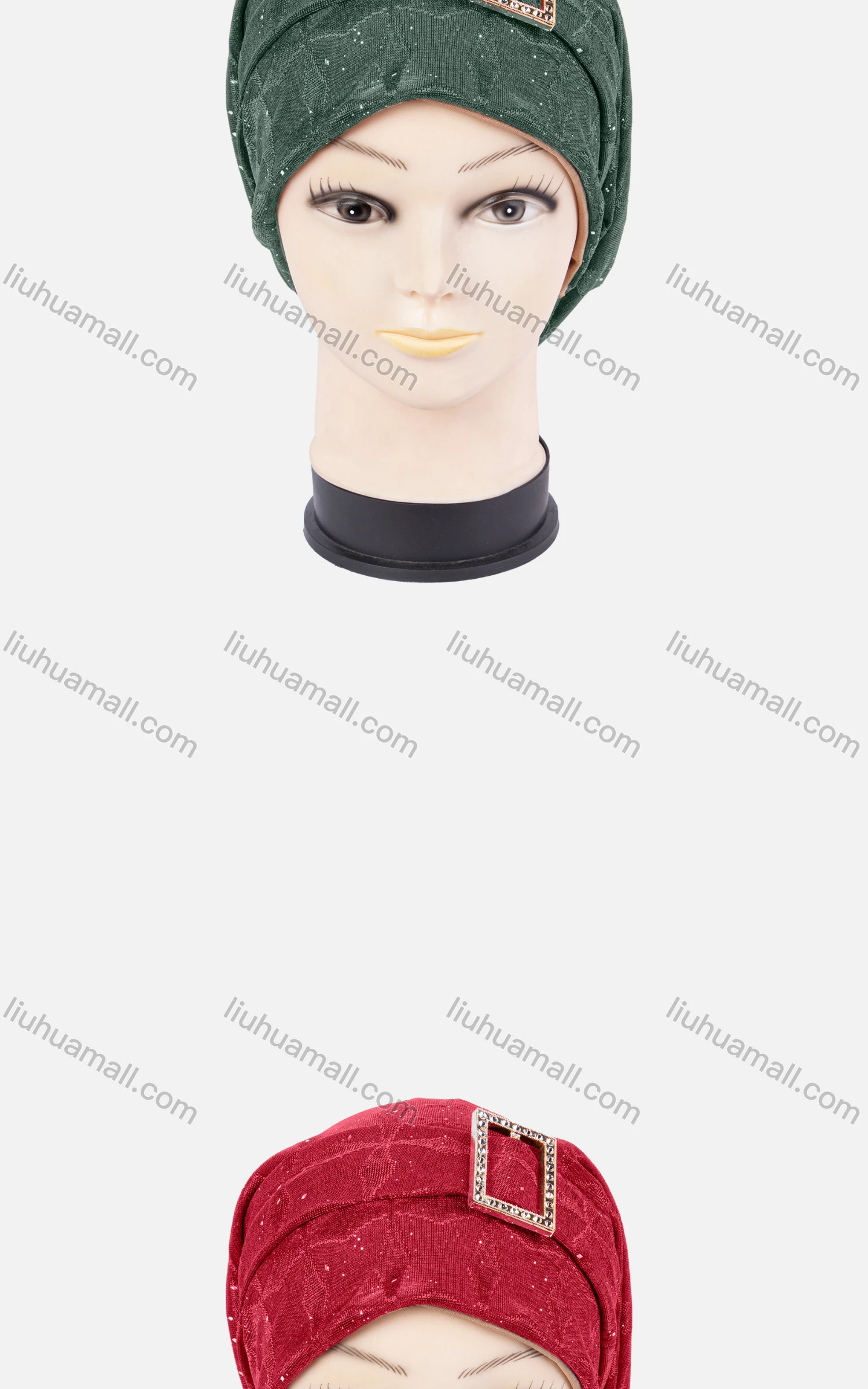 Wholesale Women's Plain Rhinestone Buckle Arabic Muslim Hijab Turban Cap - Liuhuamall