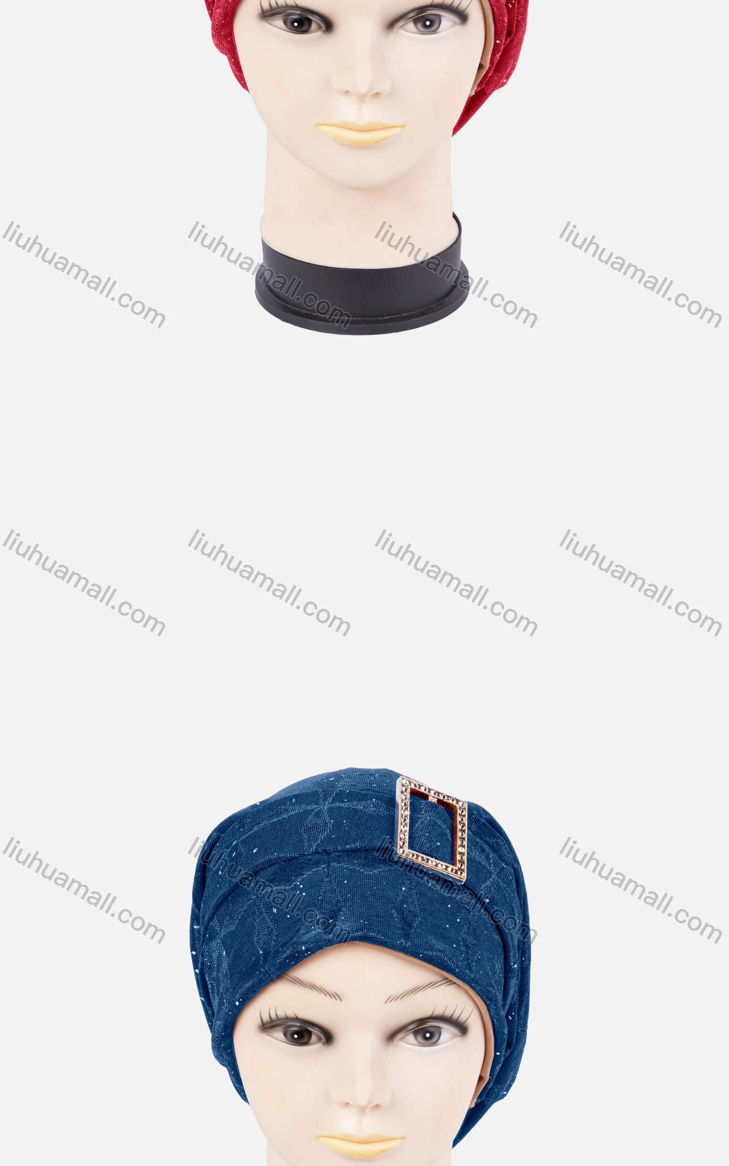 Wholesale Women's Plain Rhinestone Buckle Arabic Muslim Hijab Turban Cap - Liuhuamall