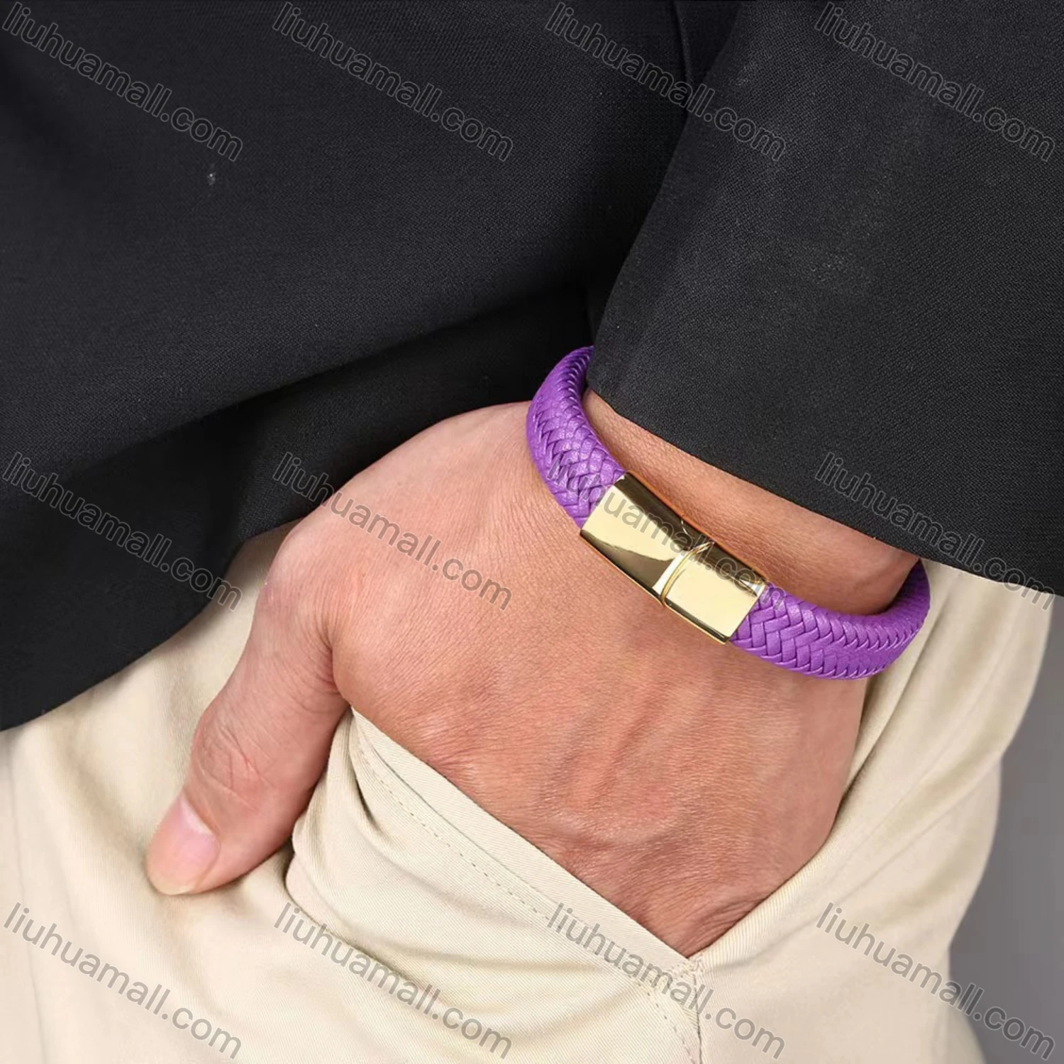 Wholesale Microfiber Leather Stainless Steel Magnetic Buckle Bracelet SP0223# - Liuhuamall