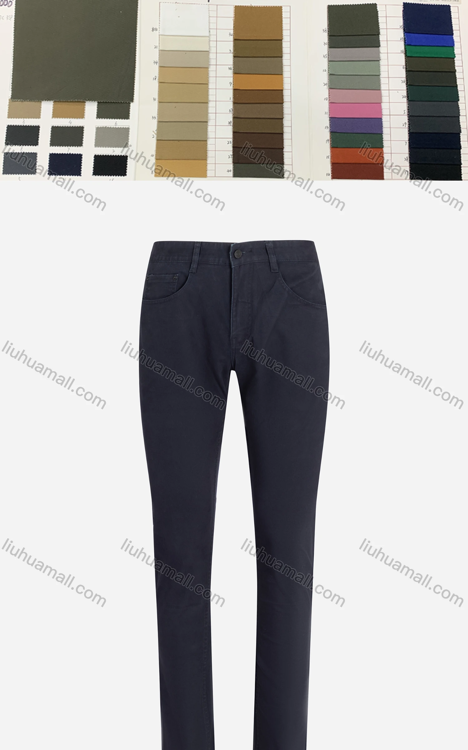Wholesale Men's Casual Plain 100%Cotton Button Closure Pockets Chino Pants - Liuhuamall