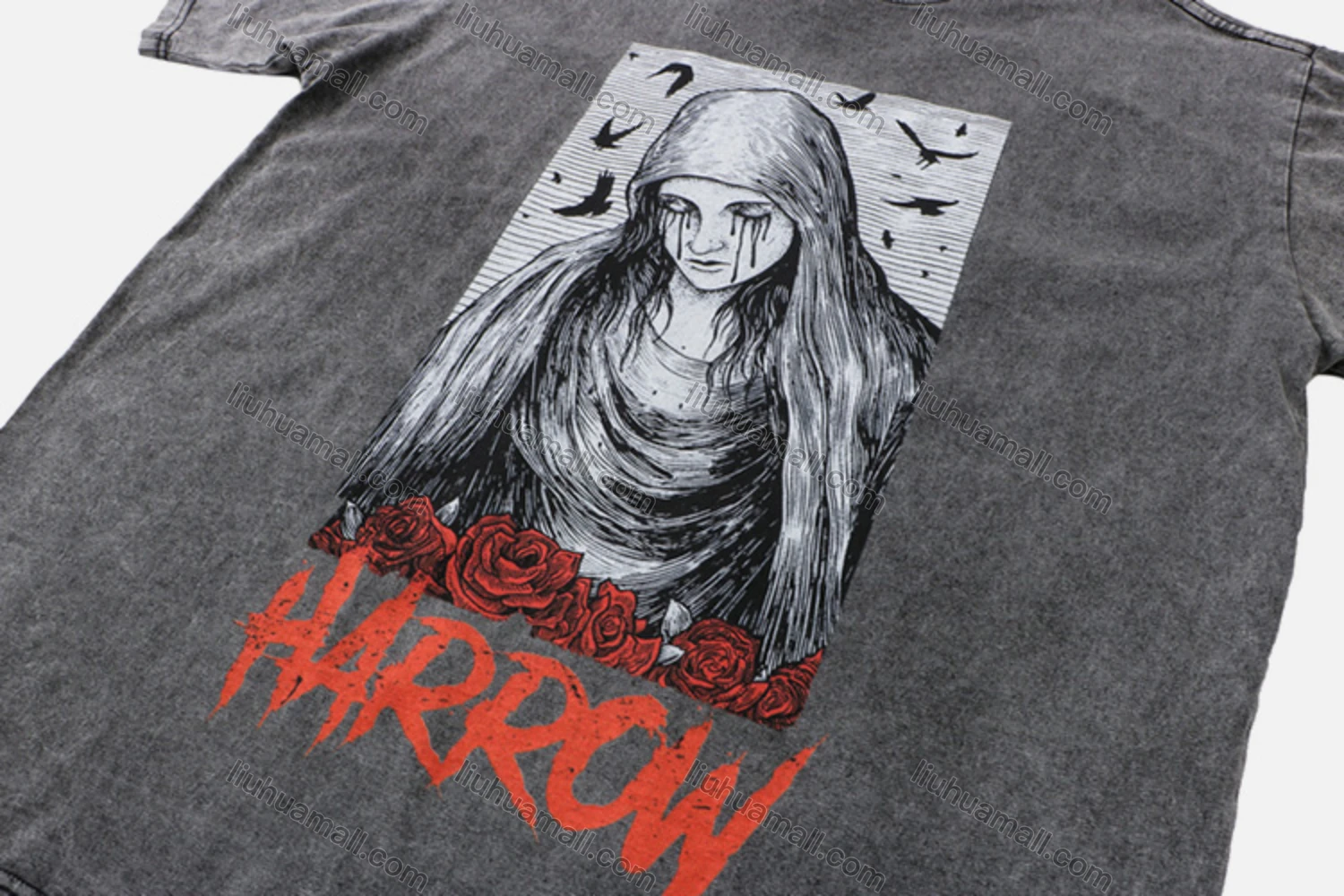 Wholesale Unisex Fashion Distressed Crew Neck Loose Fit Graphic 100%Cotton Short Sleeve Tee QX13# - Liuhuamall