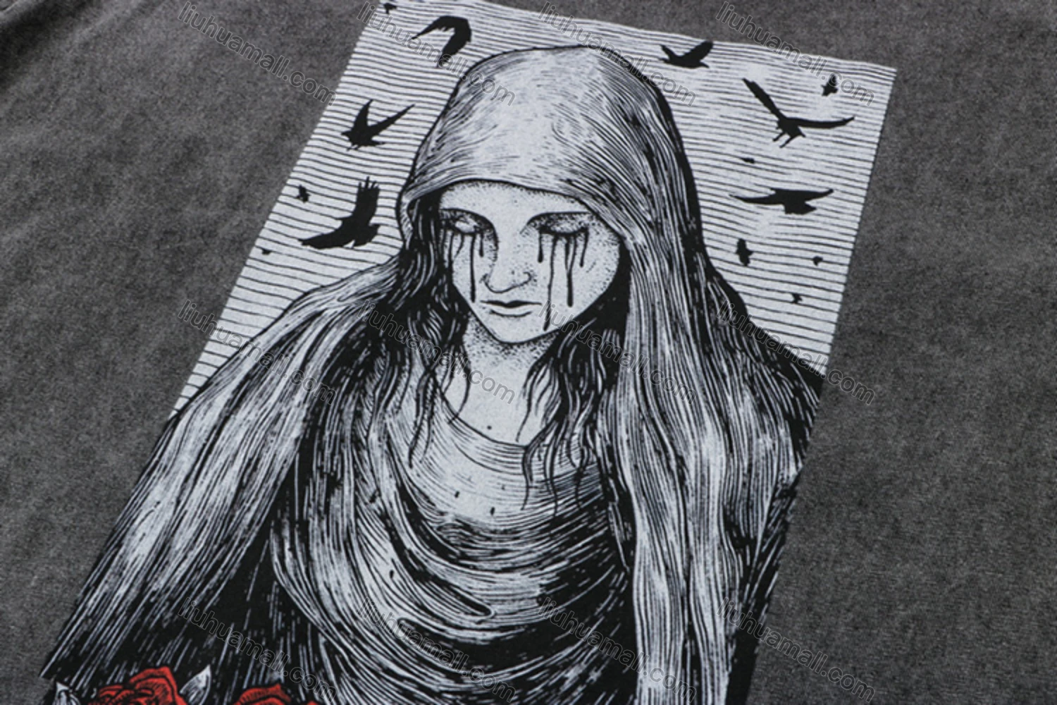 Wholesale Unisex Fashion Distressed Crew Neck Loose Fit Graphic 100%Cotton Short Sleeve Tee QX13# - Liuhuamall