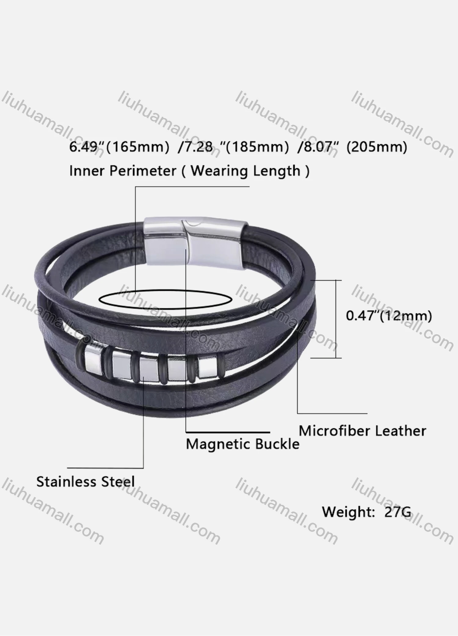 Wholesale Microfiber Leather Stainless Steel Magnetic Buckle Bracelet SP1140B# - Liuhuamall