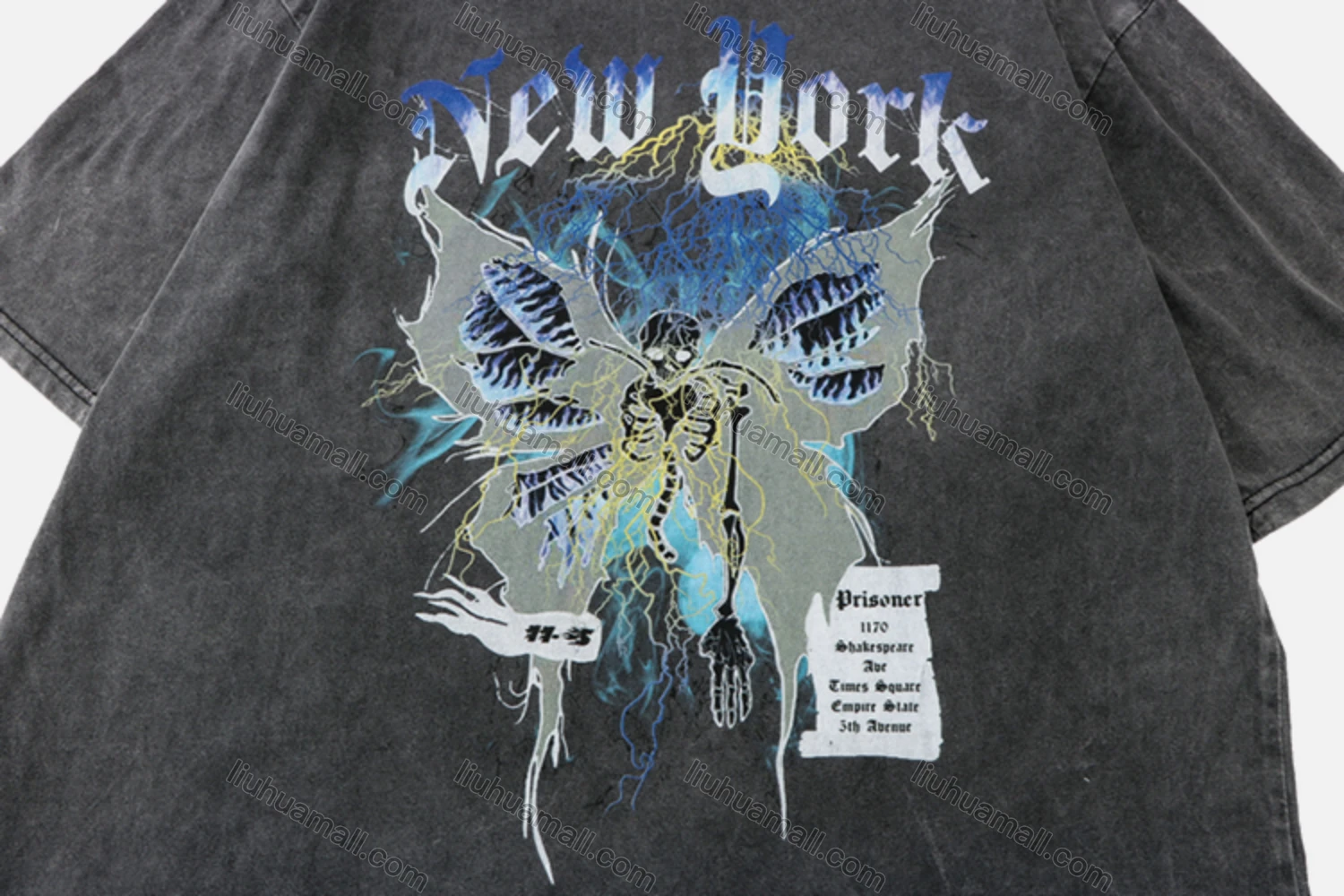 Wholesale Unisex Fashion Distressed Crew Neck Loose Fit Graphic 100%Cotton Short Sleeve Tee QX33# - Liuhuamall