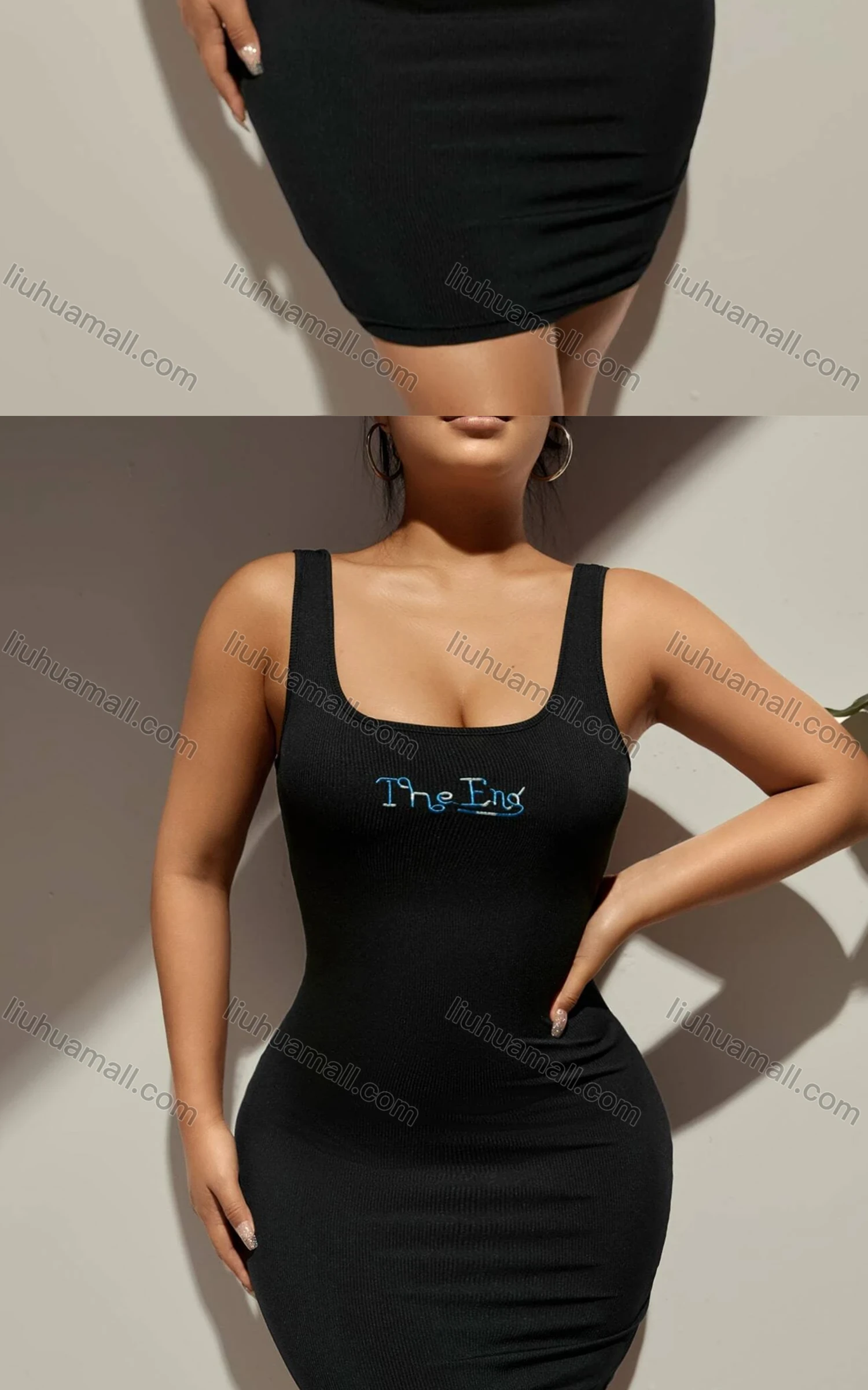 Wholesale Women's Casual Bodycon Square Neck Letter Short Tank Dress - Liuhuamall