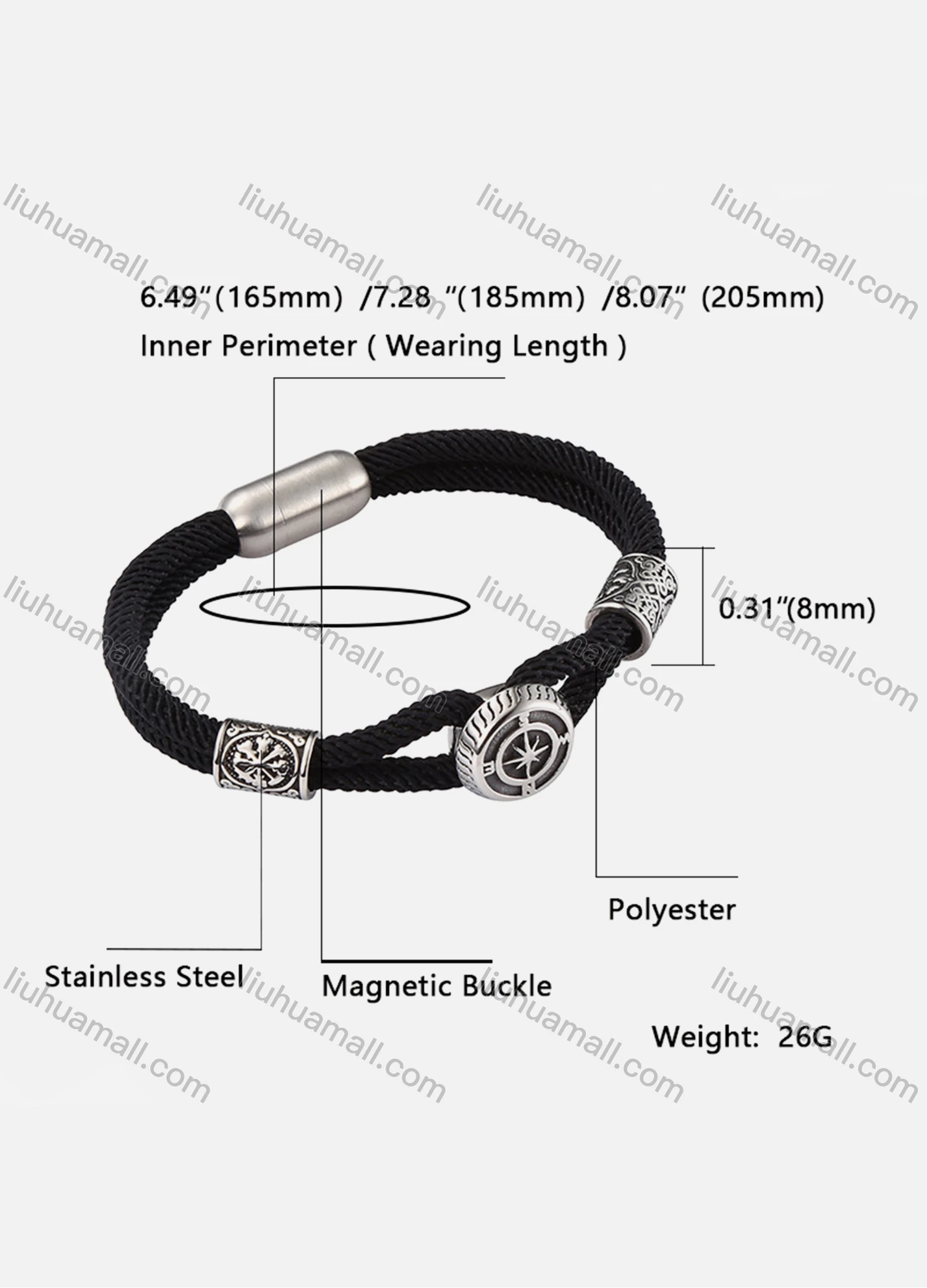 Wholesale Polyester Stainless Steel Magnetic Buckle Bracelet SP1426# - Liuhuamall