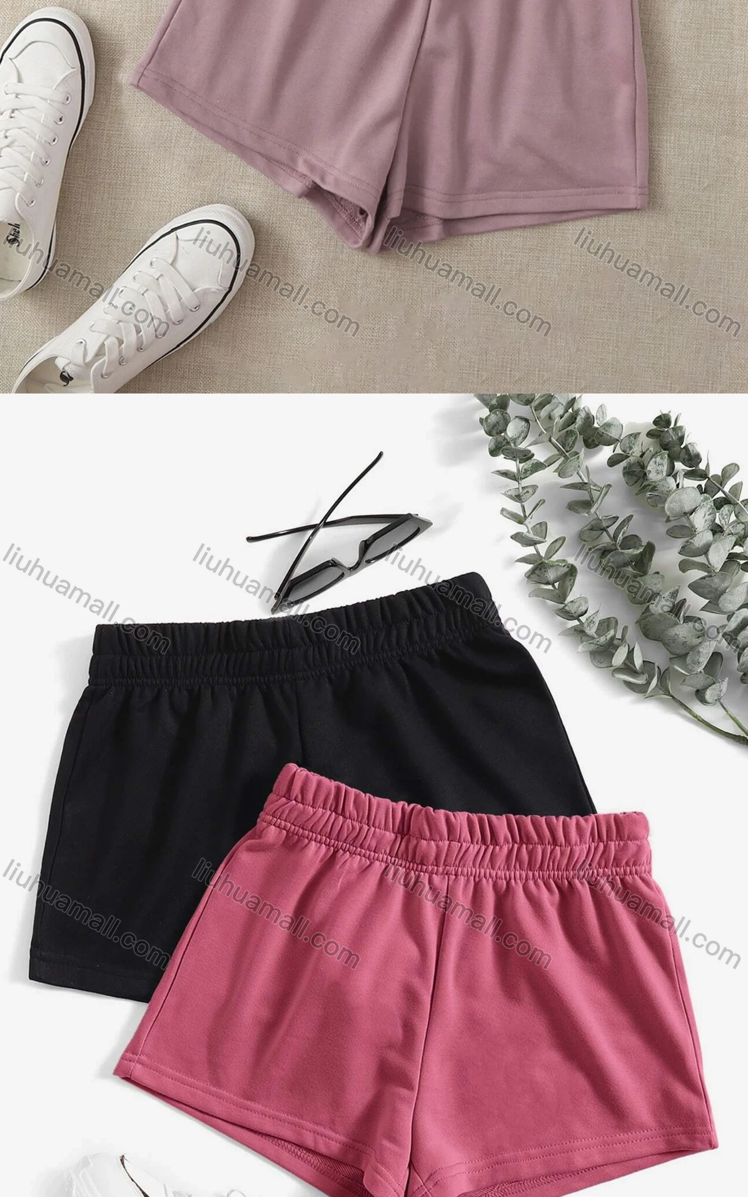 Wholesale Women's Casual Breathable Plain Elastic Waist Hot Shorts - Liuhuamall