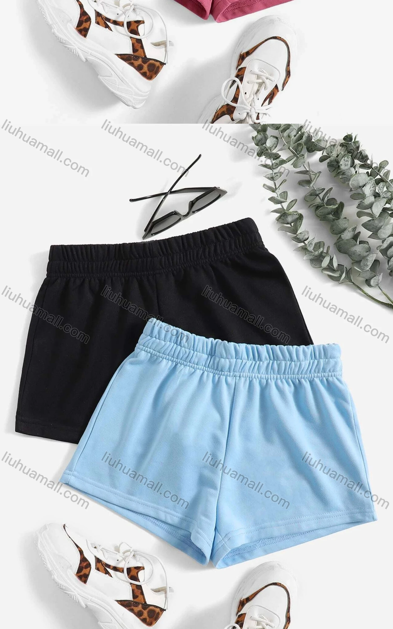 Wholesale Women's Casual Breathable Plain Elastic Waist Hot Shorts - Liuhuamall