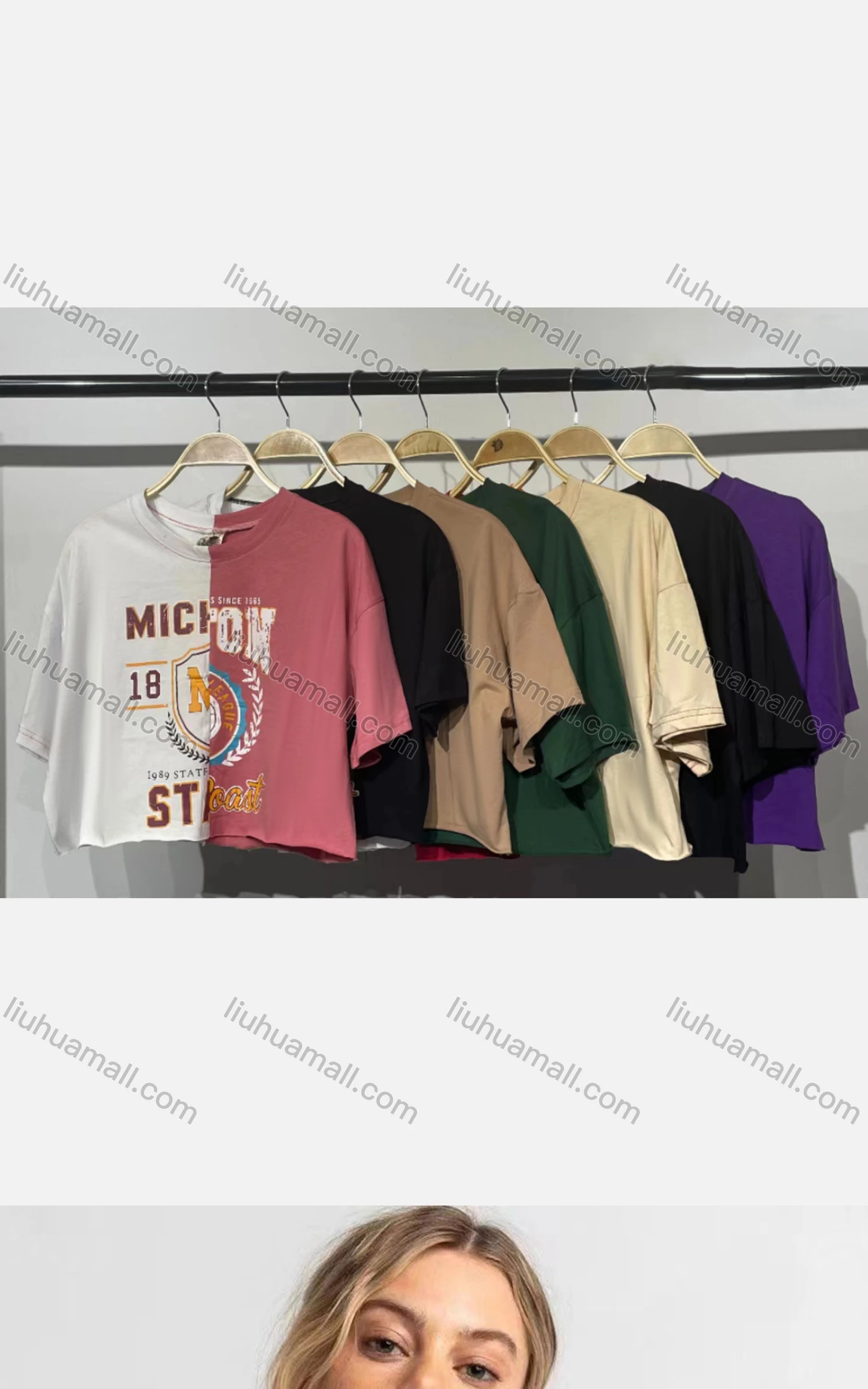 Wholesale Women's Casual Crew Neck Short Sleeve Colorblock Letter Crop Top - Liuhuamall