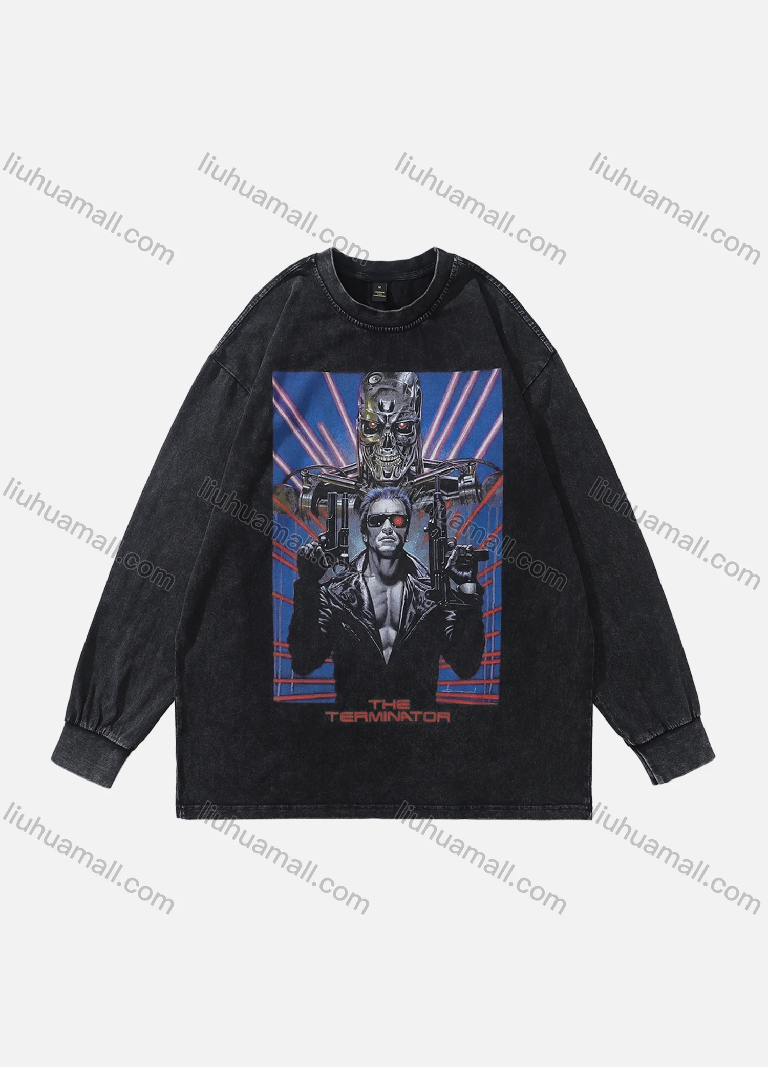 Wholesale Men's Fashion 100%Cotton Distressed Crew Neck Long Sleeve Graphic T-shirt SS20# - Liuhuamall