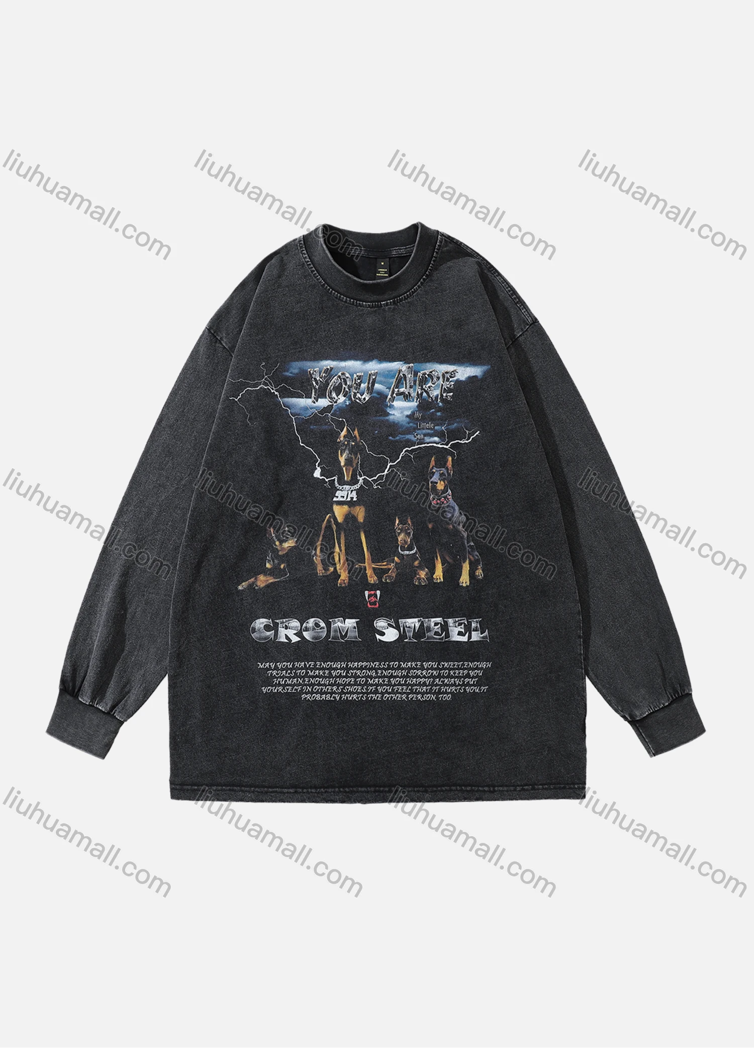 Wholesale Men's Fashion 100%Cotton Distressed Crew Neck Long Sleeve Graphic T-shirt SS24# - Liuhuamall