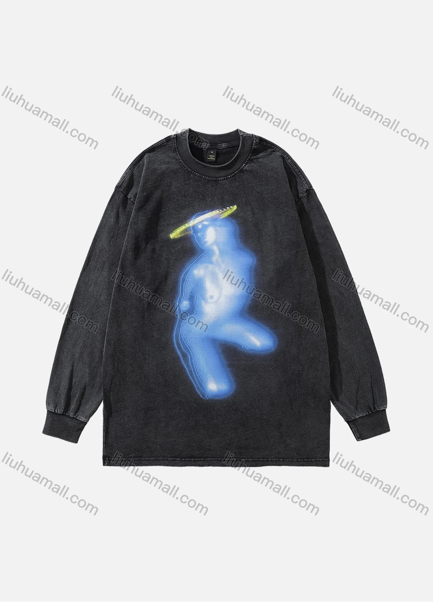 Wholesale Men's Fashion 100%Cotton Distressed Crew Neck Long Sleeve Graphic T-shirt SS26# - Liuhuamall