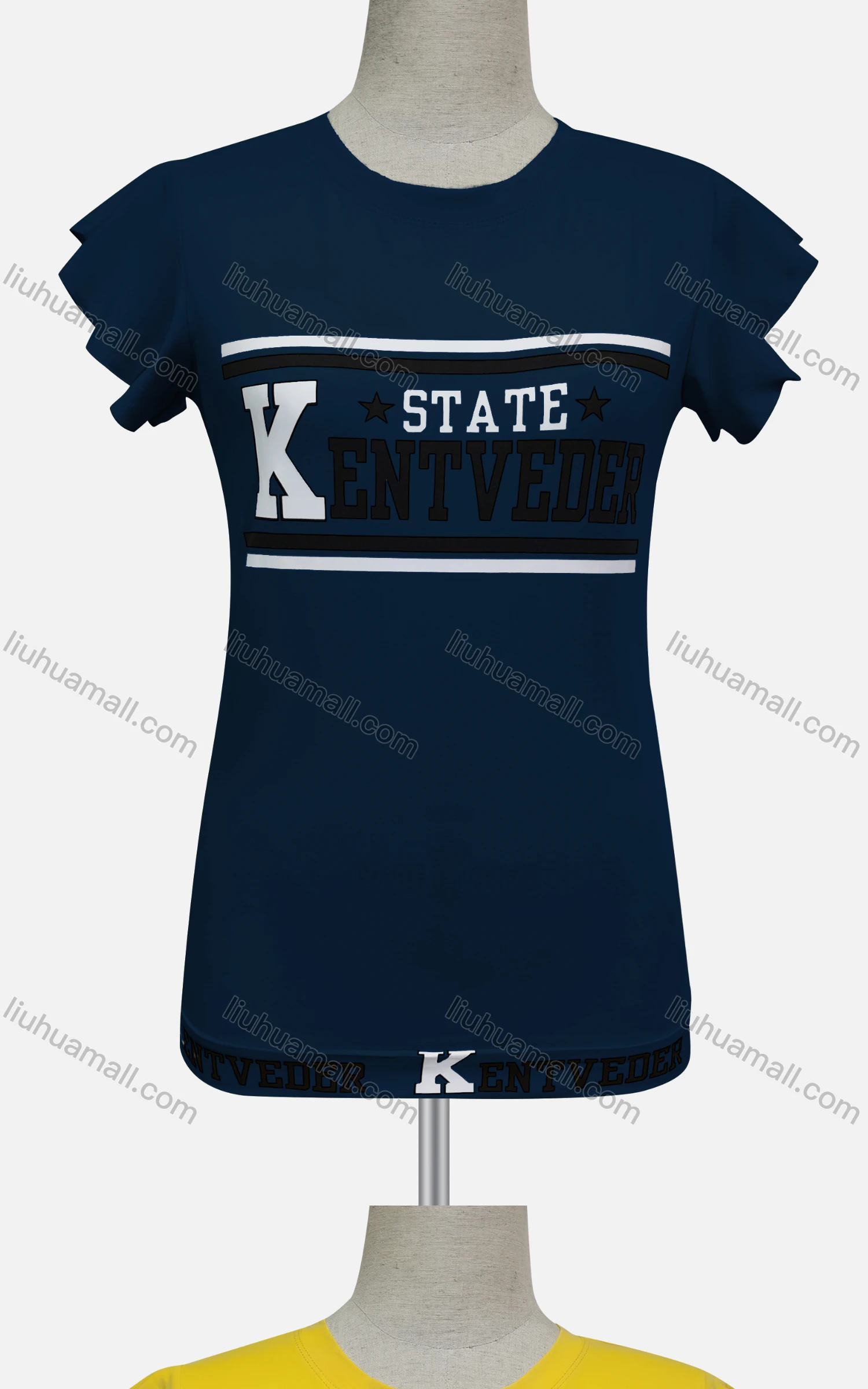 Wholesale Women's Casual Letter Crew Neck Flounce Sleeve Top - Liuhuamall